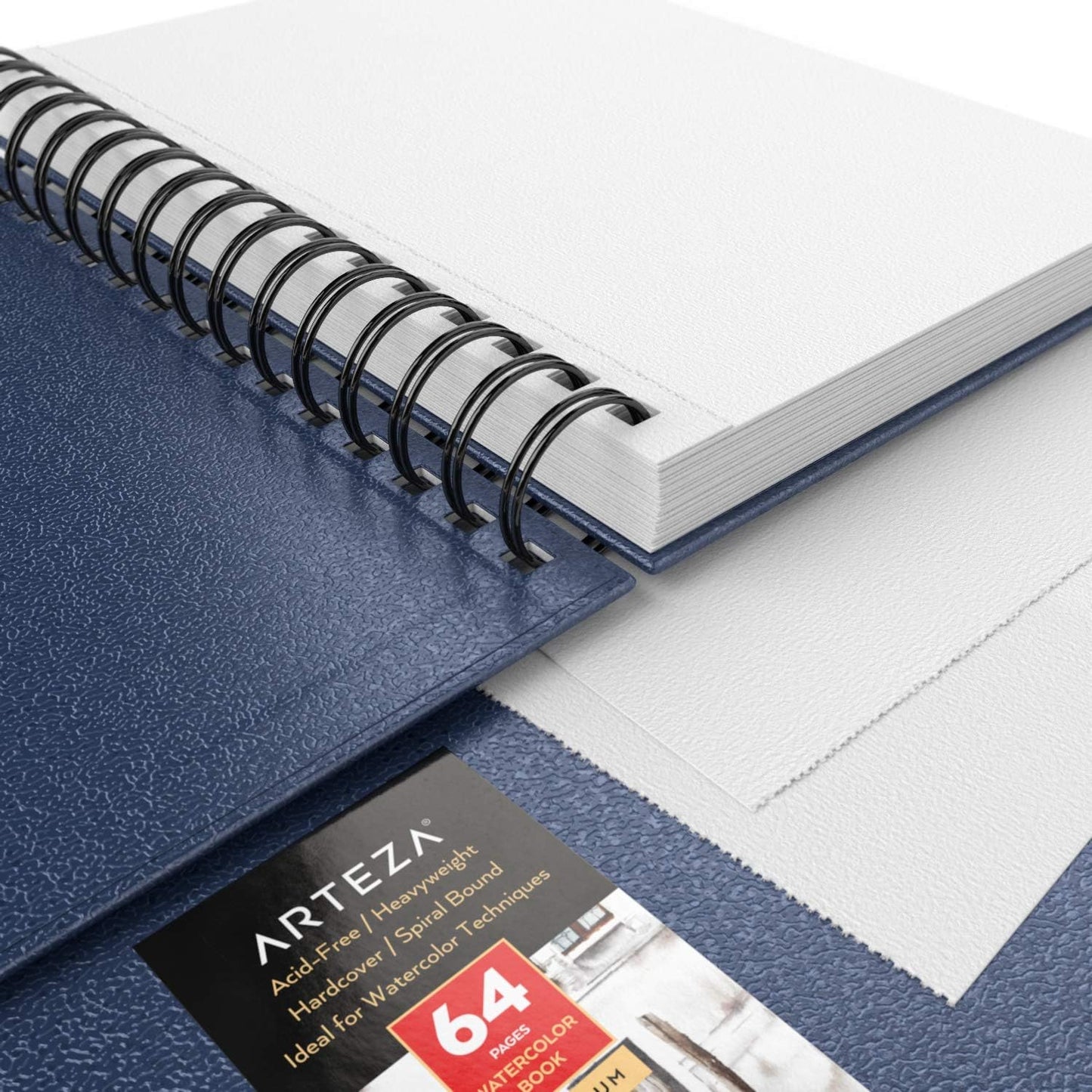 ARTEZA Watercolor Sketchbook Set,3-Pack,64 Pages per Book,5.5 x 8.5 Inches,Blue Hardcover Spiral Notebooks,140-Pound Premium Watercolor Paper for Artists