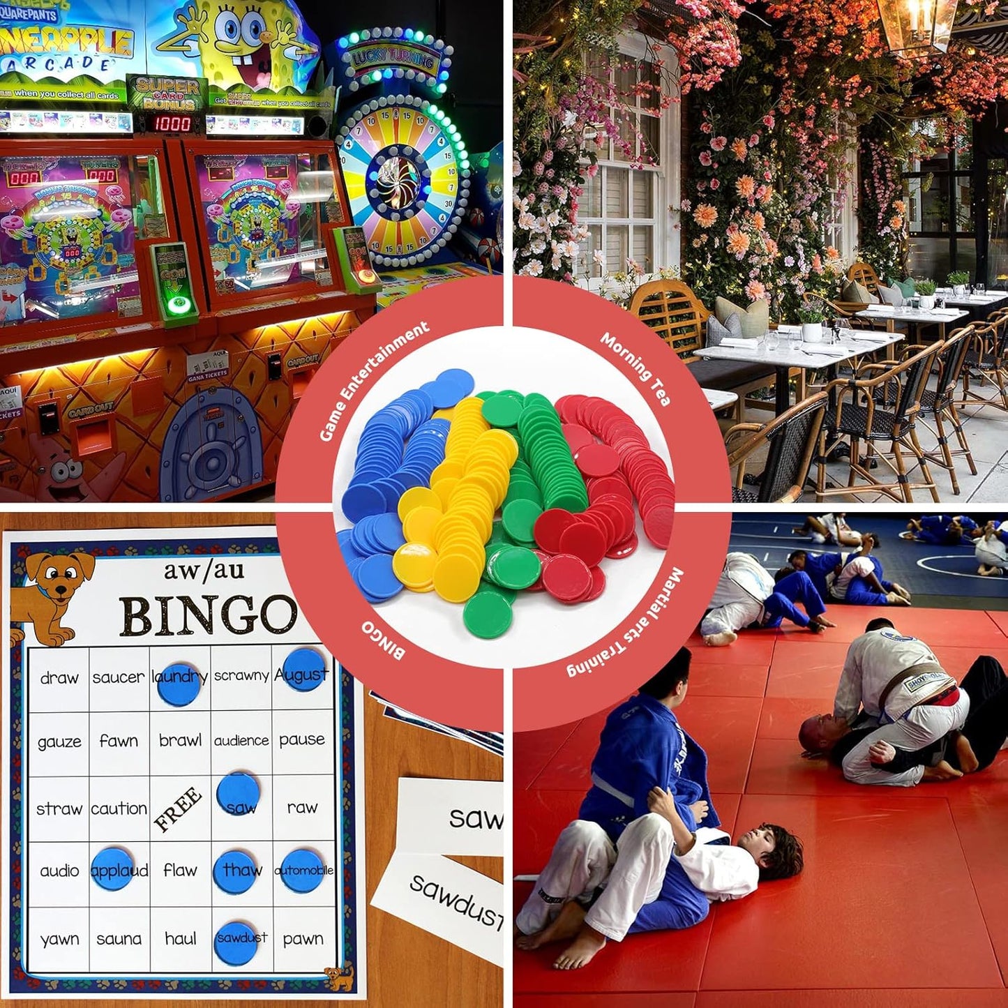 Set of 100 Opaque Plastic Learning Counters Mini Poker Chips Game Tokens with Storage Box (Red+Yellow+RoyalBlue+Green, 1 Inch)