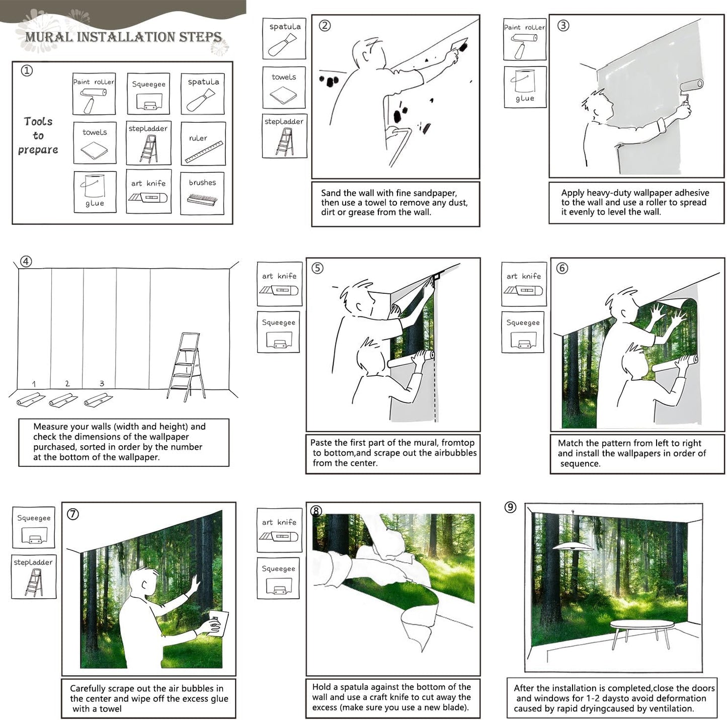 AFZEVEB-Green Forest Wallpaper Natural Landscape Wall murals for Bedroom 159"x107"(Not Peel and Stick)