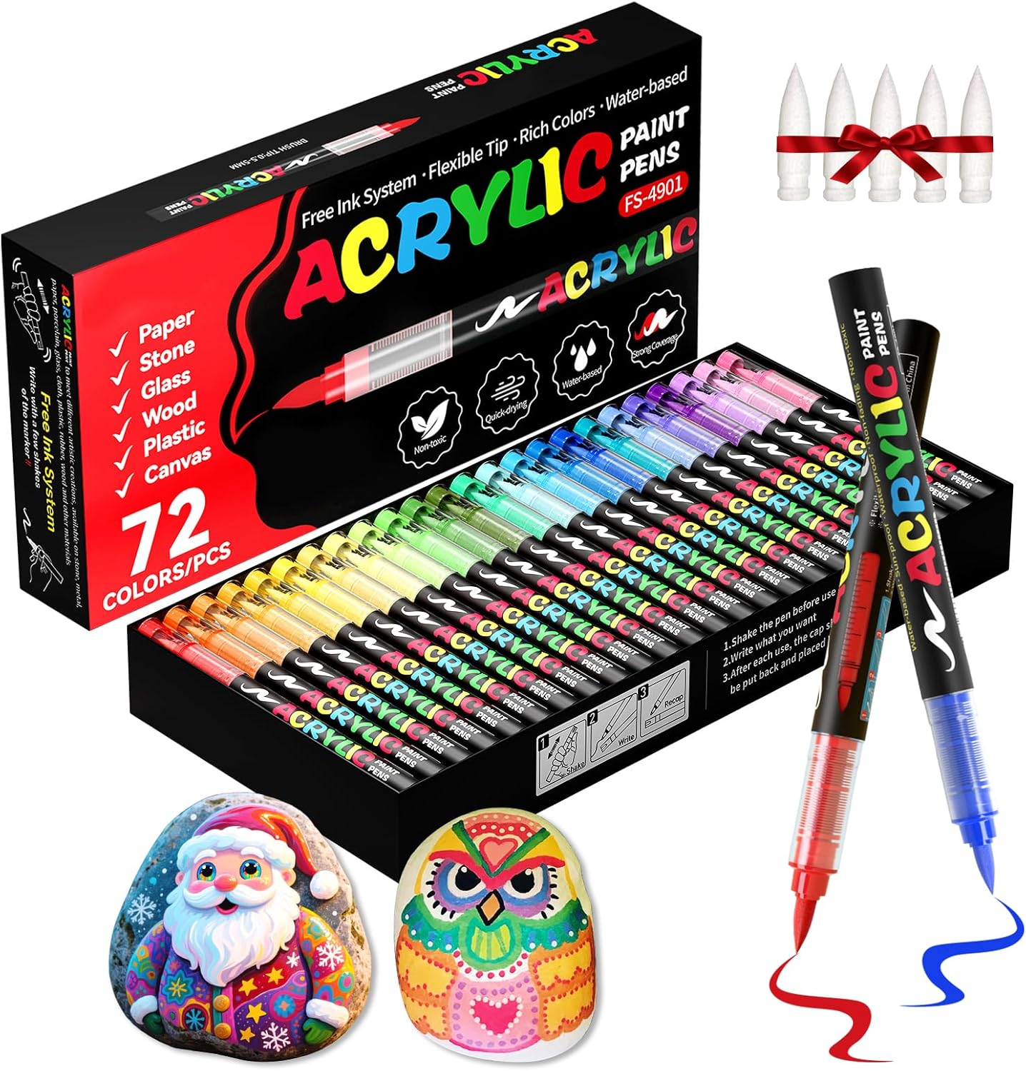 72 Colors Acrylic Paint Markers, Soft Brush Tip Acrylic Markers Set, Paint Pens for Wood, Fabric, Canvas, Glass, Stone, Canvas, Rock Painting and DIY Crafts Art Supplies