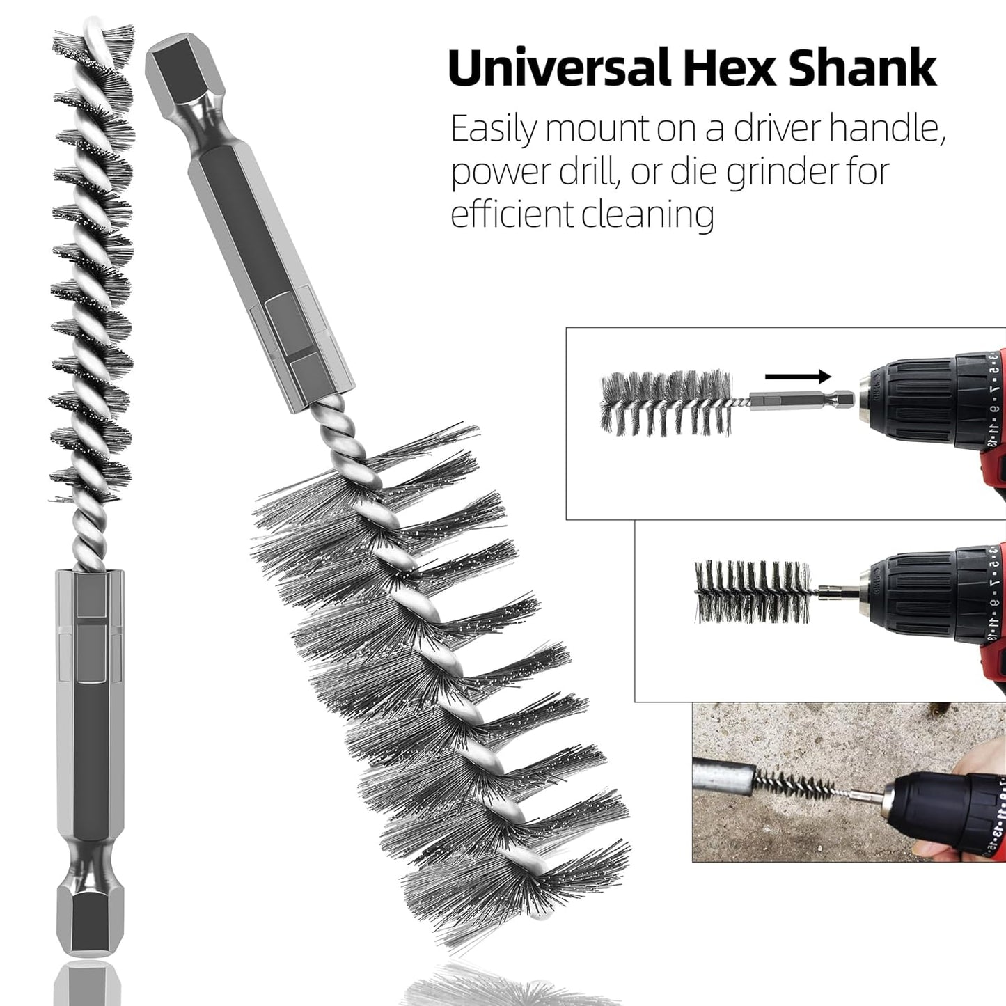 ASNOMY 12Pcs Wire Bore Brush for Drill,5/16"-1-3/16" Stainless Steel Wire Brush Bore Cleaning Brush Set for Power Drill Cleaning,Abrasive Drill Wire Brush with 1/4" Hex Shank