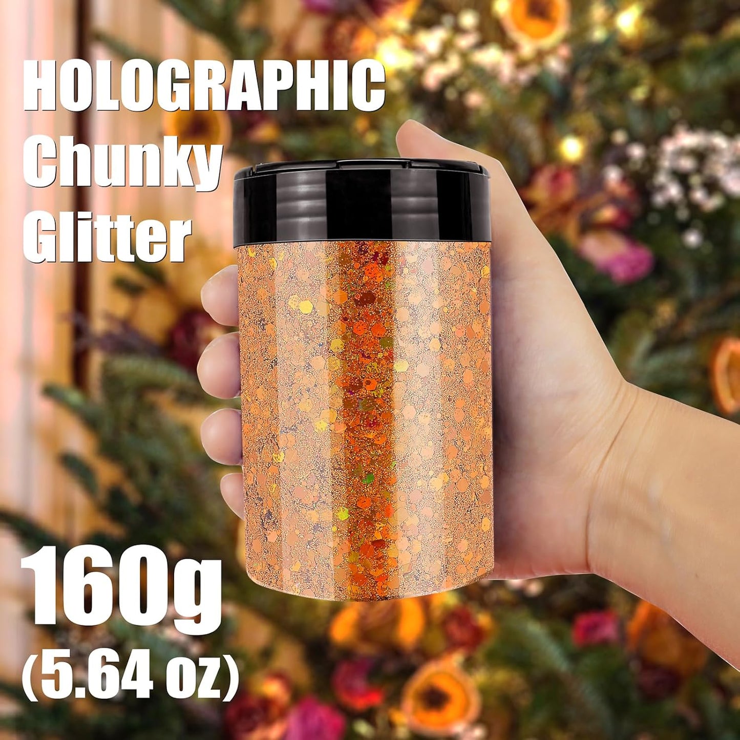 Estanoite Holographic Chunky Glitter, 160G/5.64OZ Craft Glitter for Resin, Metallic Iridescent Chunky Glitter Sequin Flake, Cosmetic Glitter for Makeup Body Nail Face Eye, Glitter Tumbler (Autumn)