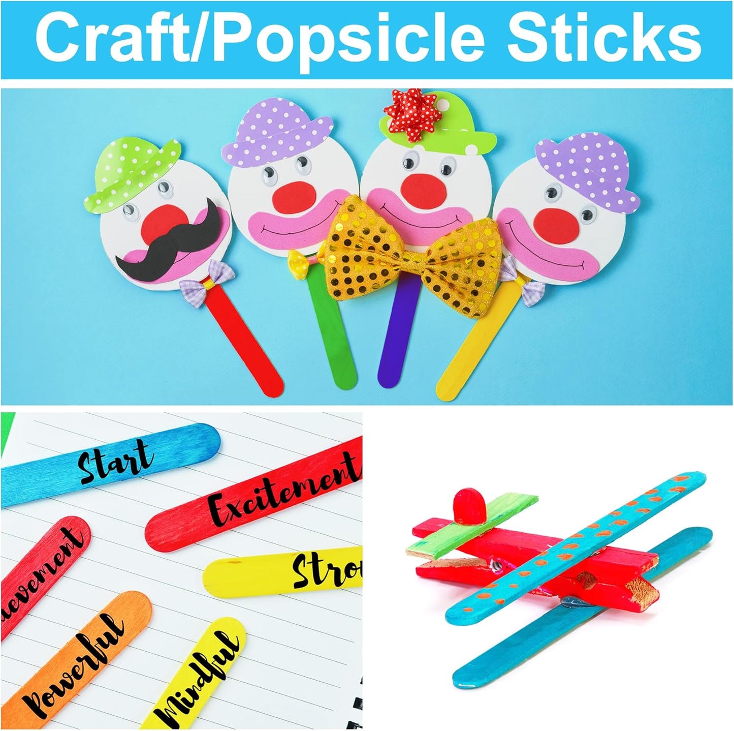 60 Pieces Jumbo Colored Popsicle Sticks, 8 Inch Natural Colored Wooden Craft Sticks, Multi-Purpose Rainbow Ice Cream Sticks for DIY Classroom Crafts, Home Art Projects and Plant Labels