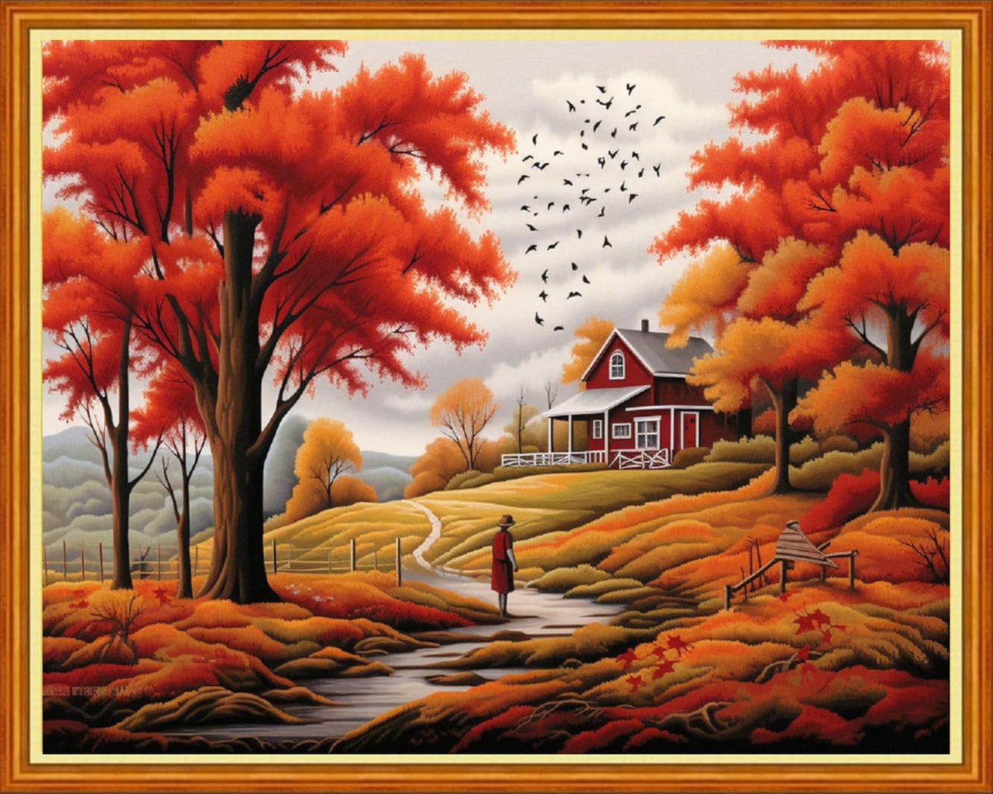 Dooxvey Cross Stitch Kits for Adult Beginners - Full Range of Stamped Kits, Needlepoint & Embroidery Kits - 11CT Cross Stitch Patterns: Autumnal Scenery - 16x20 inch