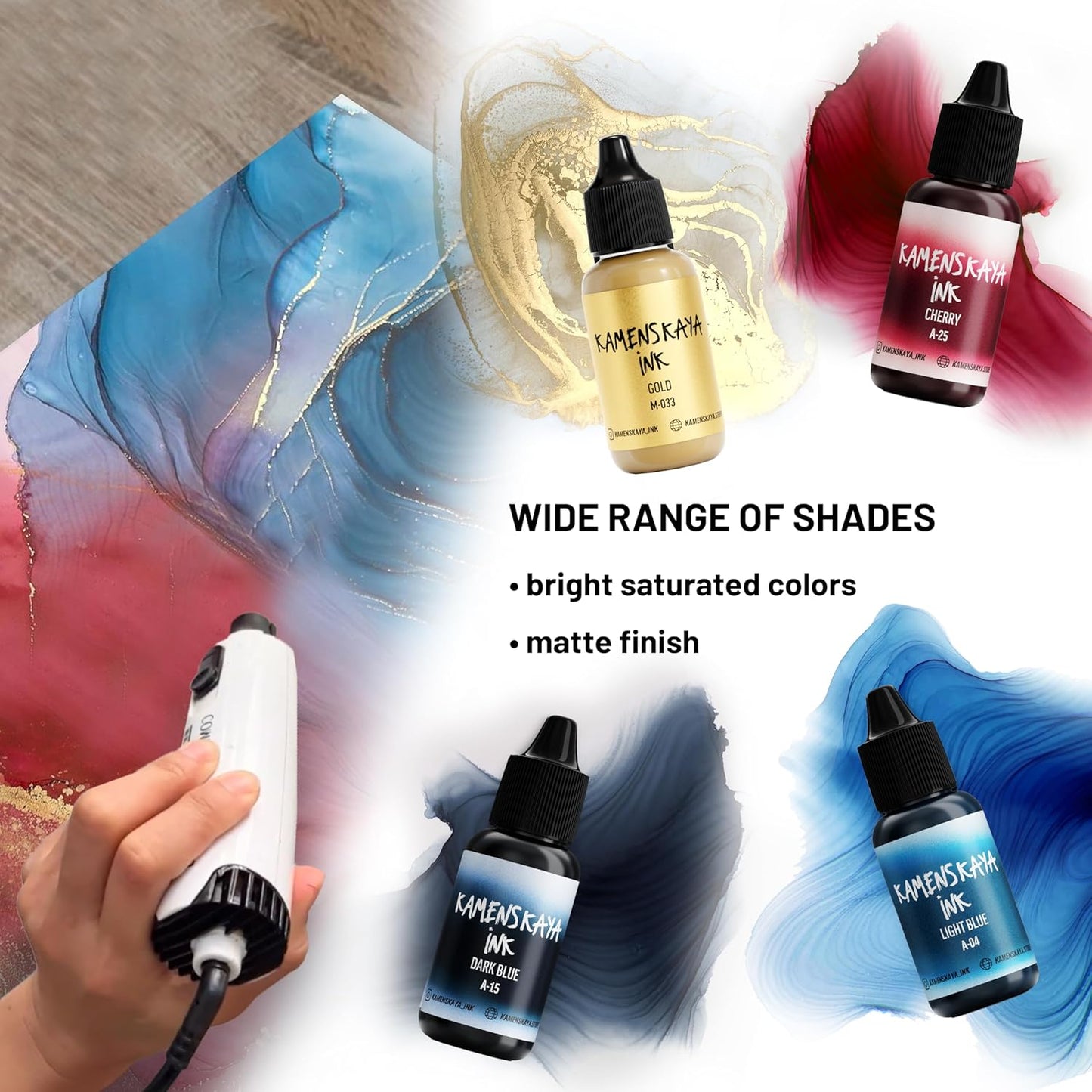 Alcohol Ink Set #2: Matched Color Combination of Alcohol Inks, 4 pcs. 0.51 fl oz (15 ml) Each