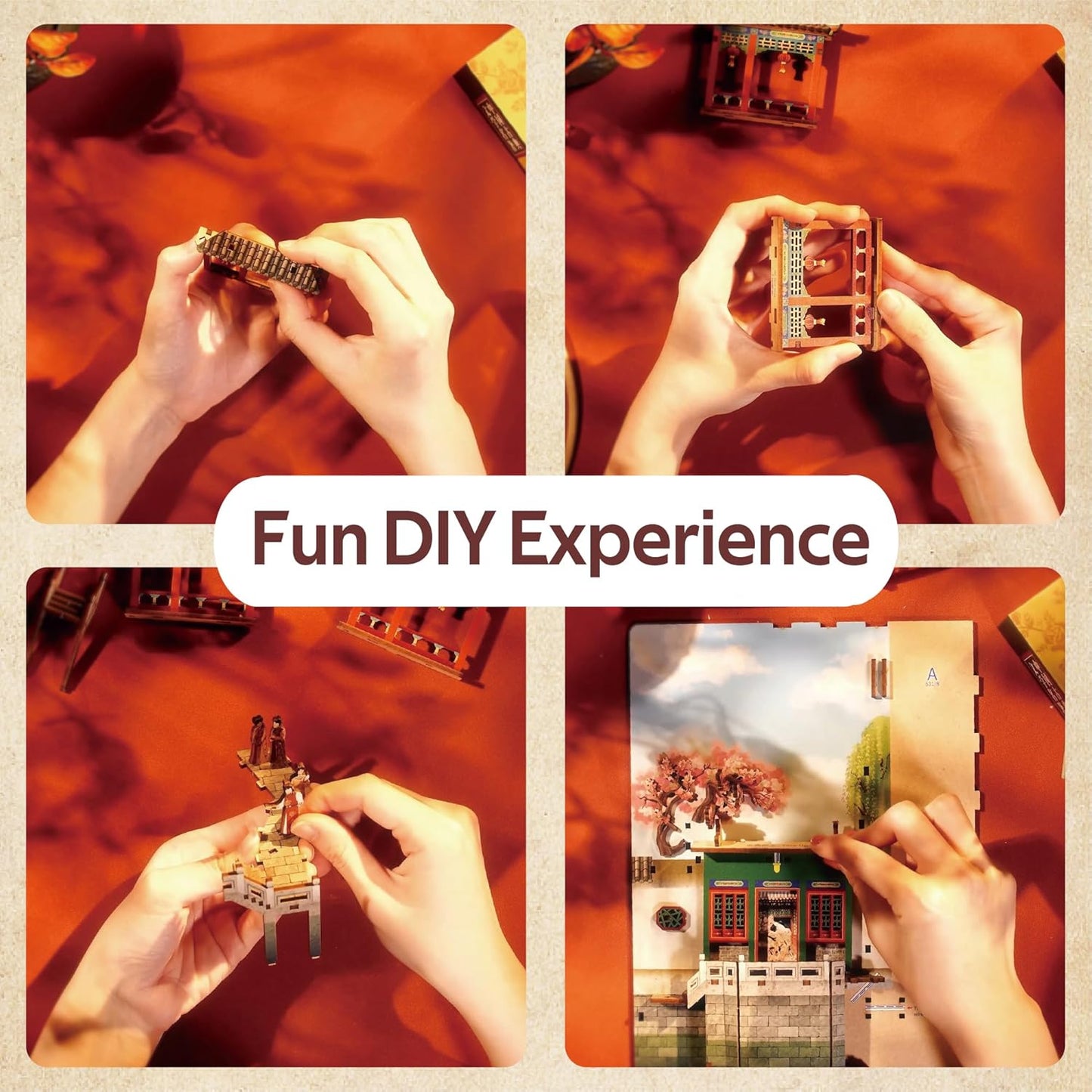 Tonecheer DIY Book Nook Kit for Adults, Wooden 3D Puzzle Bookend Bookshelf Insert Decor, Chinese Booknook Miniature House Kit with Dust Cover and Body Motion Sensor LED Light (Dream of Red Mansions)