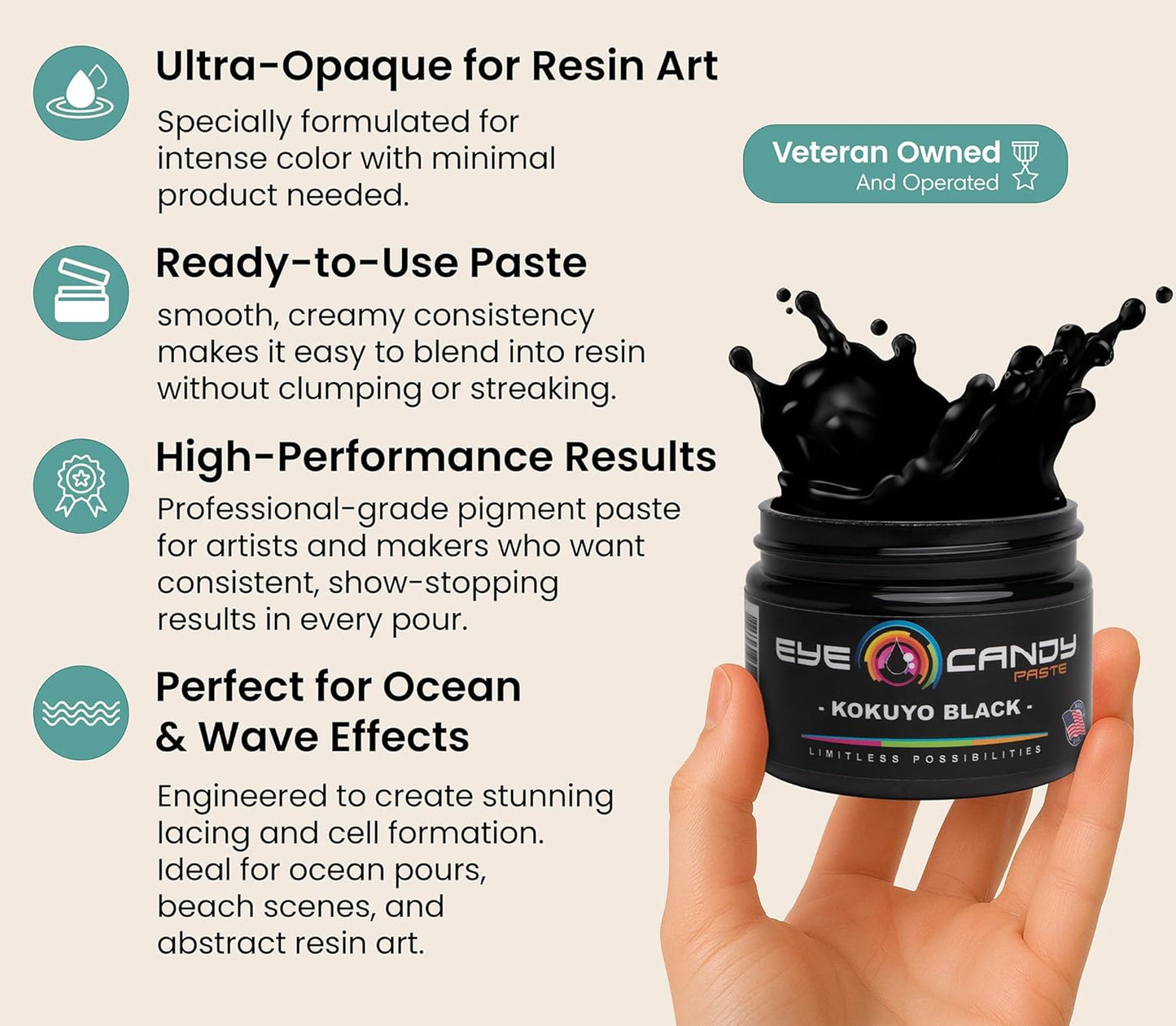 Eye Candy Black Resin Pigment Paste Kokuyo Black (2 oz Paste) | Highly Pigmented, Ultra-Fine, Versatile for Multiple Epoxy Resin Applications, and Customizable Colors