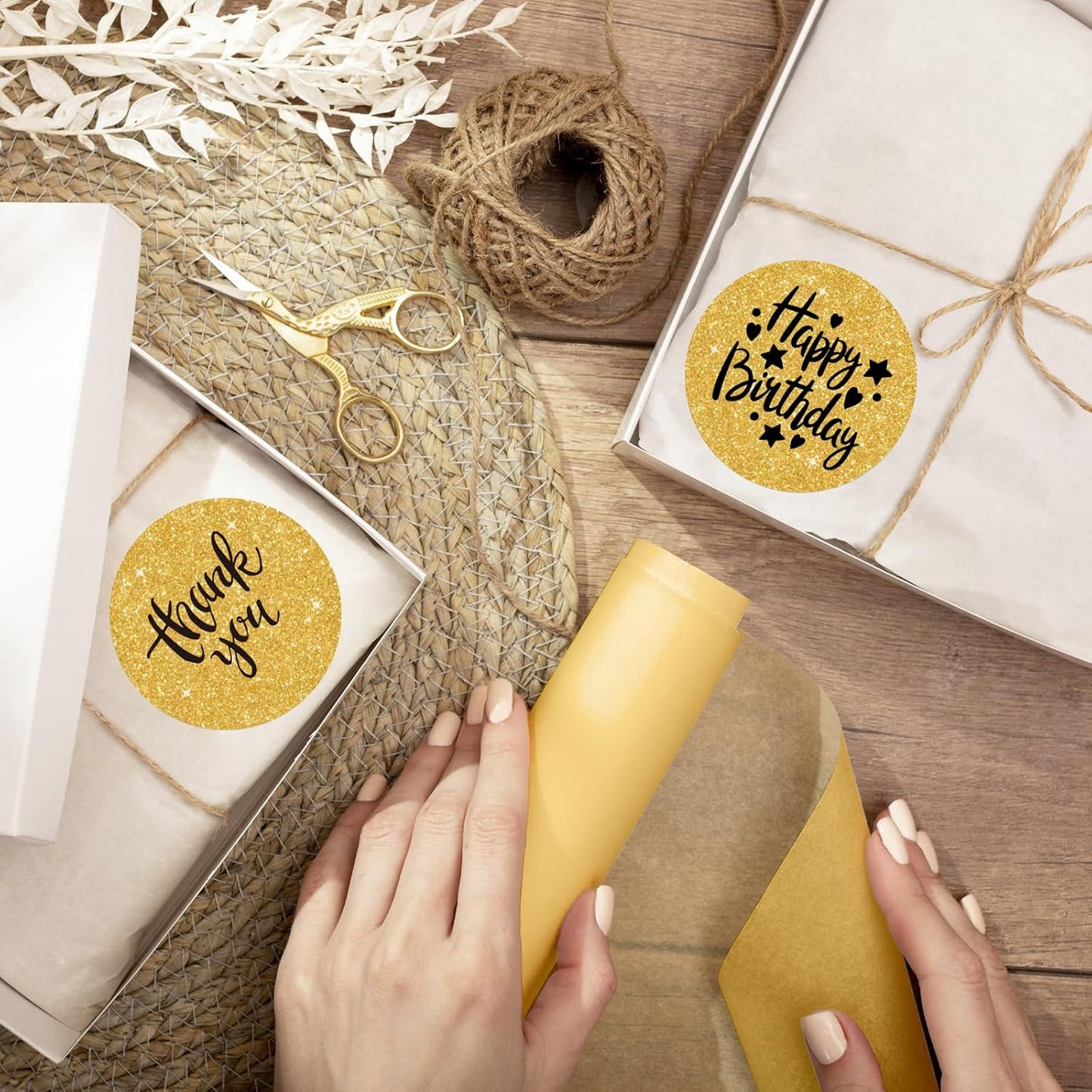 2" Holographic Thermal Label Stickers, Round Direct Thermal Label Stickers, Glitter Thermal Printer Sticker Labels for Gift Wrapping, Self-Adhesive Custom Logo Design- Glitter Gold