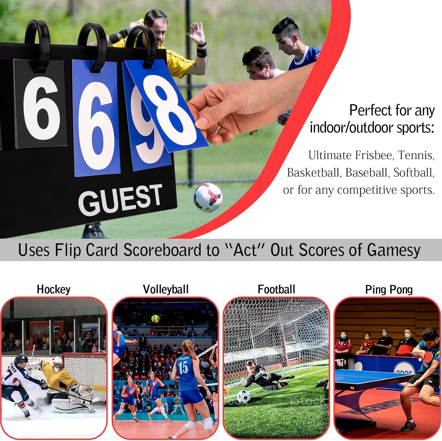 Flip Scoreboard Tabletop Score Flipper, Football Portable Scoreboard, Flip Score Keeper, Outdoor Score Flip Cards for Basketball Volleyball Tennis Sports - 6 Digits Scoreboard