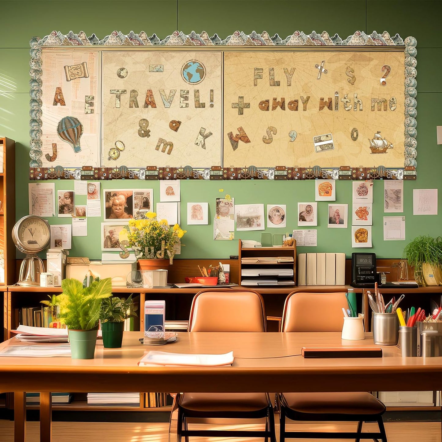 221 Pcs Bulletin Board Letters Round Alphabet Number Punctuation Symbol Combo Letter Cutouts Classroom Decoration for School Classroom Chalkboard Poster Board(Travel Around The World)