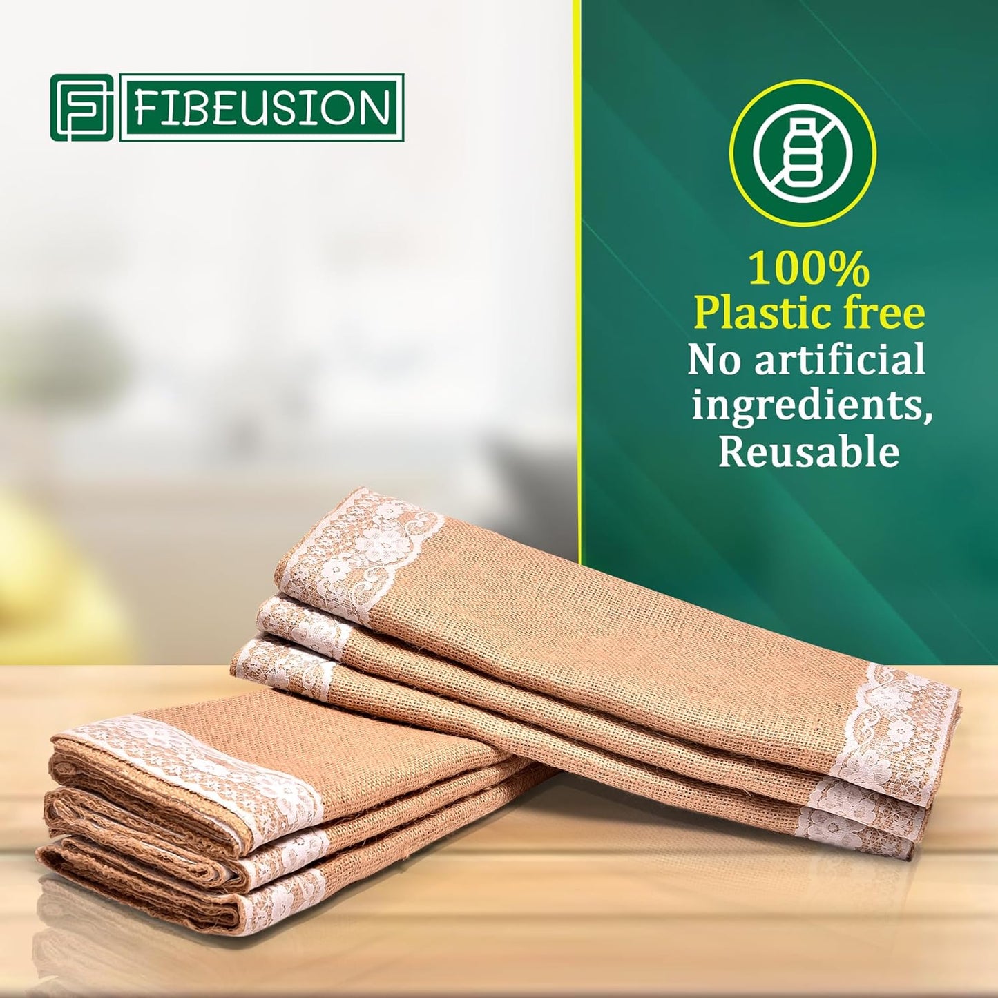 Burlap Lace Table Runner (Pack of 6) – 14”x 72” - No-Fray Finished Edge Natural Table Runner – No Odor, Eco-Friendly Burlap Runner - Perfect for Christmas, Wedding, Thanksgiving