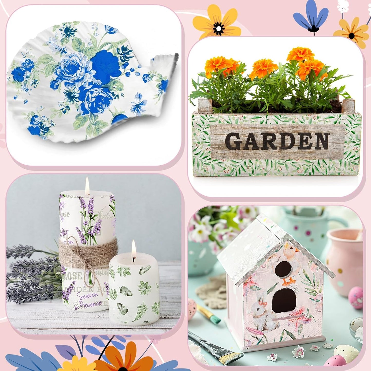 Crtiin 20 Pack Assorted Floral Napkins for Decoupage Toilet Napkins Flower Cocktail Decorative Paper for Birthday Party Beautiful Gorgeous, 20 Styles Each 6.5 inches(Style 7)