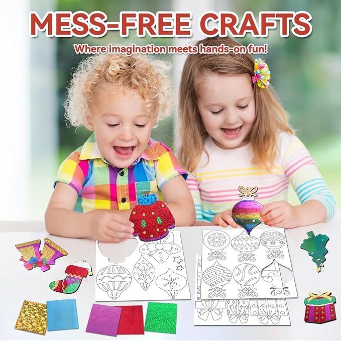 ATFUNSHOP Christmas Crafts for Kids - Magical Foil DIY Christmas Oranments - No Mess Xmas Art Activities Kit for Ages 4 5 6 7 8 9 - Fun & Ideal Stocking Stuffer & Christmas Gift for Boys & Girls
