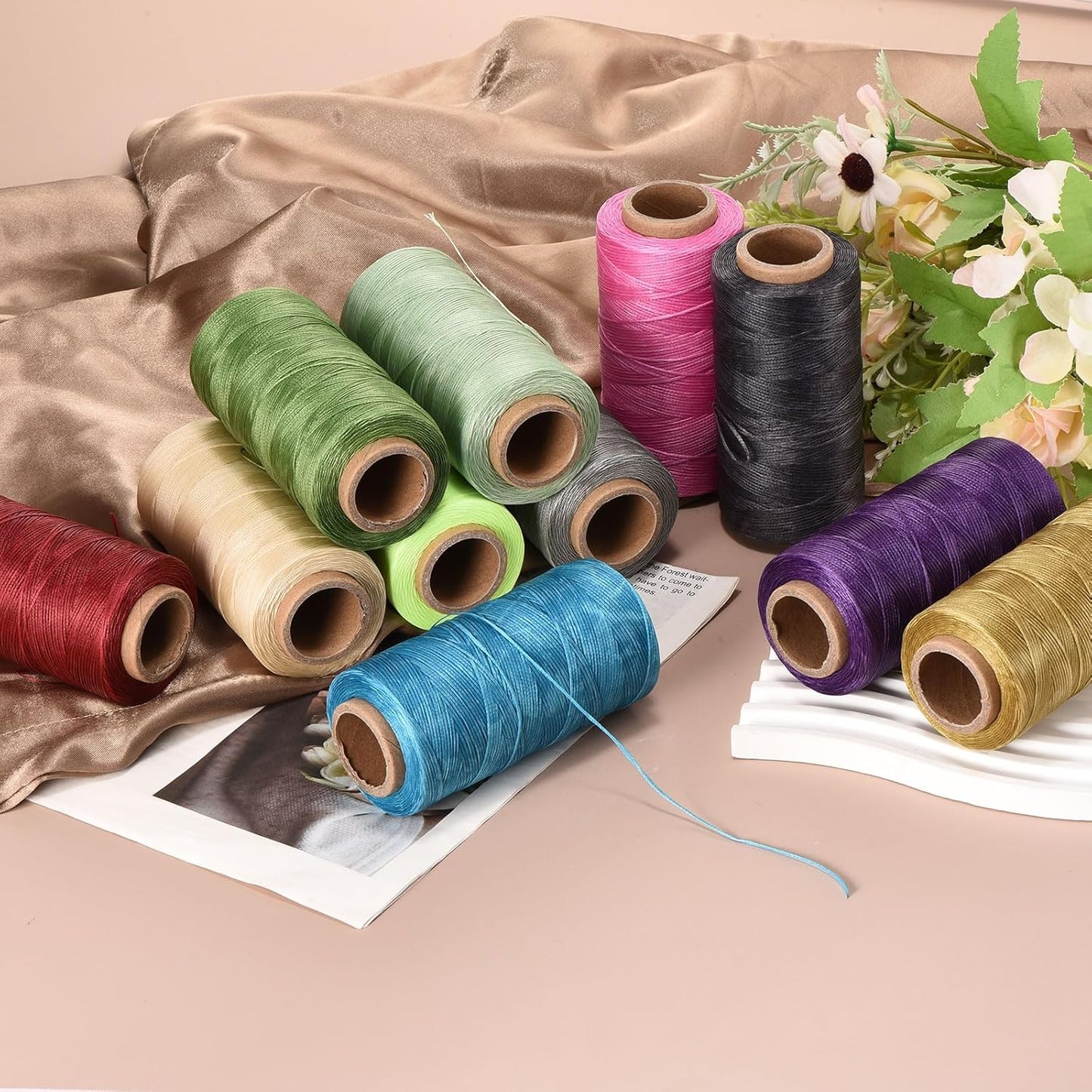 MECCANIXITY Waxed Thread,197 Yard 1mm 210D Flat Wax Thread Polyester Waxed String for Leather Sewing Hand Weaving Book Binding Home Decoration,Cream White