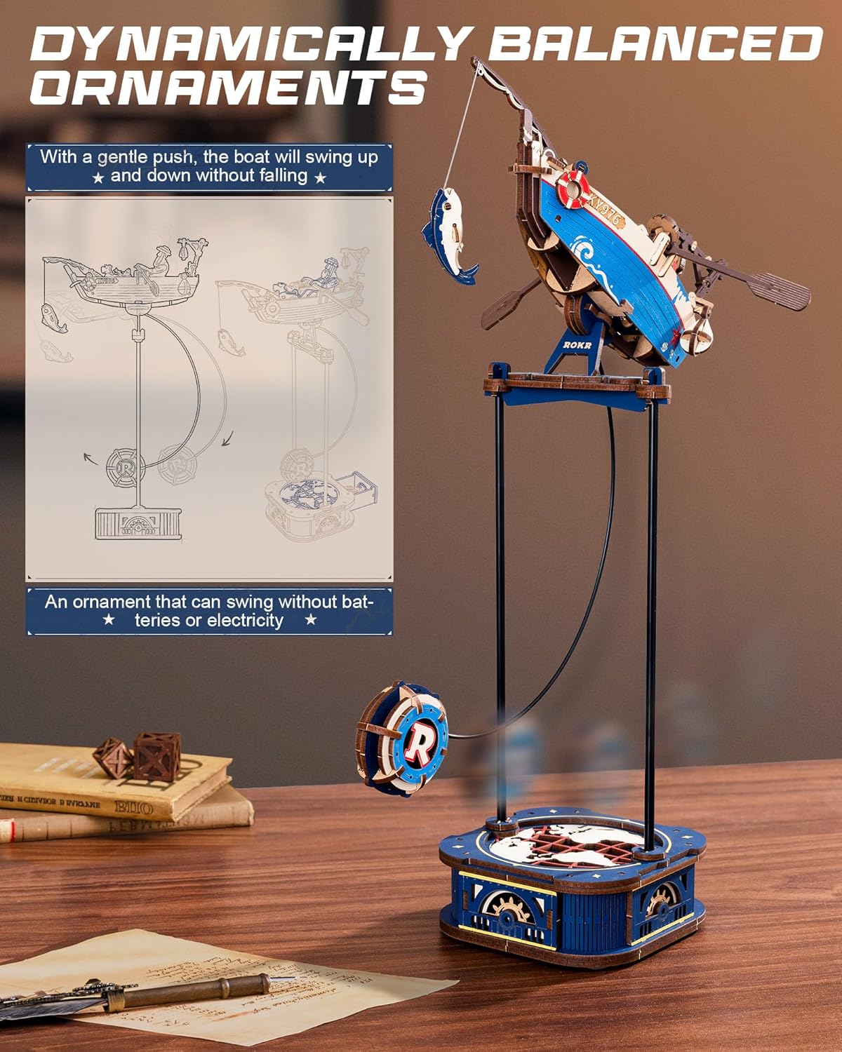 ROKR 3D Wooden Puzzles for Adults,Gravity Swing Ocean Fisher Model kit, 161Piece 3D Puzzles for Adults