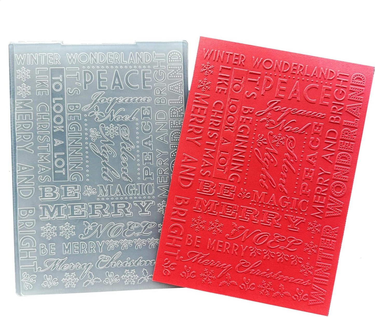 Arbuya Christmas Sentiment Plastic Embossing Folders for Card Making or Journaling Xmas Joy, Noel, Peace & Winter Wonderland Embossing Folder Template for Gift Tag Paper Crafting Home Decoration