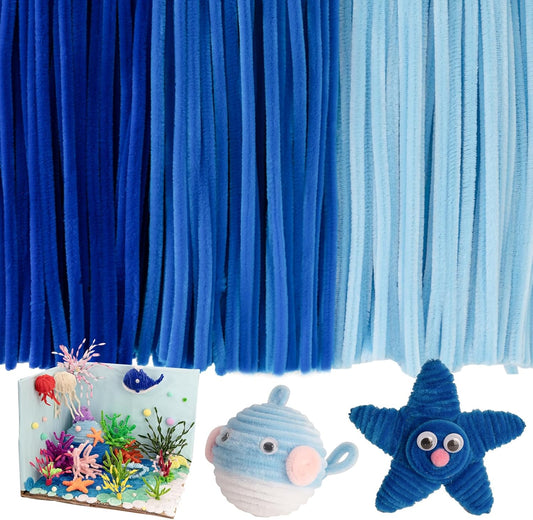 Caydo 300 Pieces Blue Pipe Cleaners, Thick Fluffy Chenille Stems, Pipe Cleaner Crafts for Arts & Crafts, Perfect for Making Animals, Flowers, and Festive Decorations