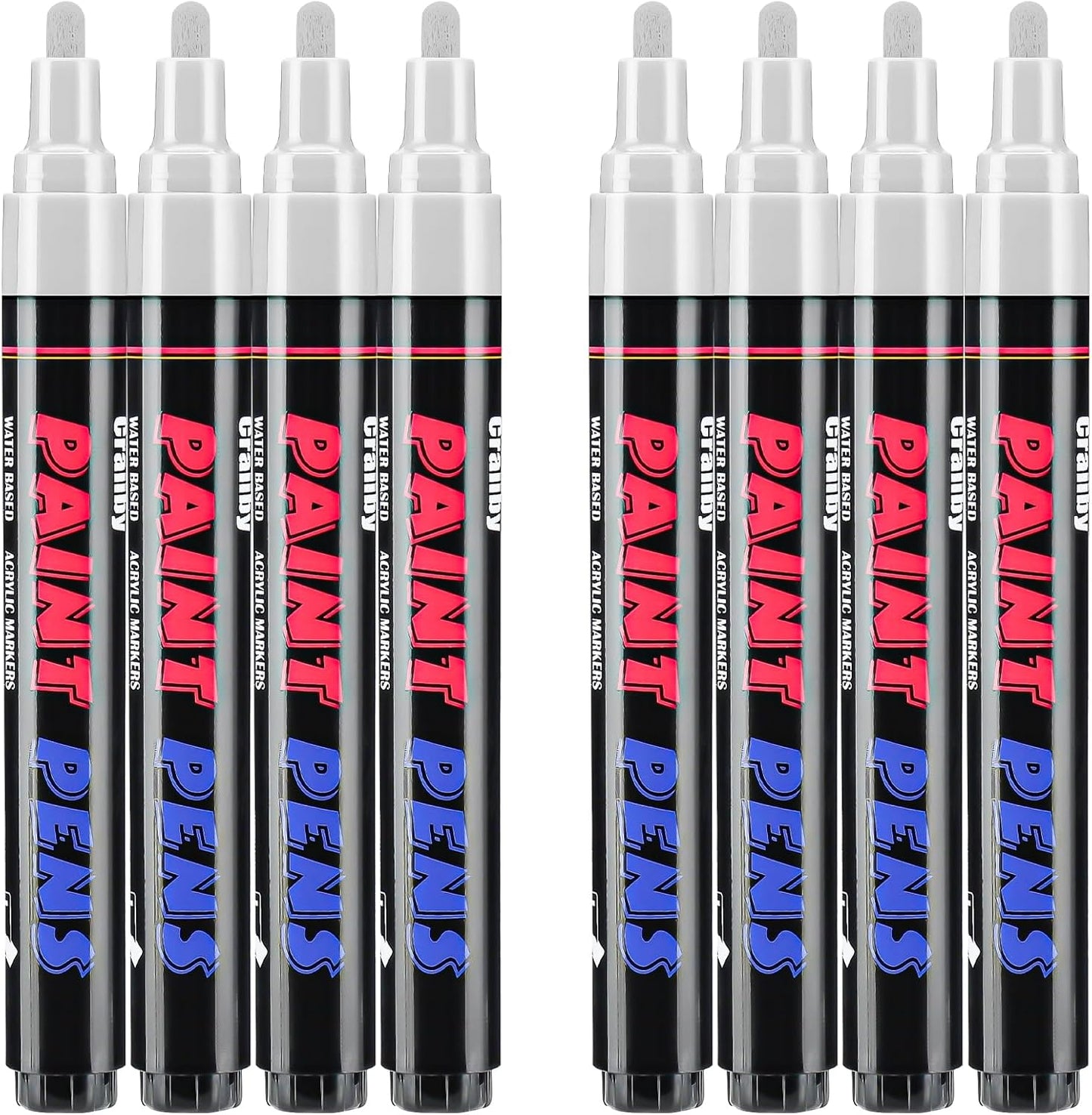 White Paint Pens Paint Markers - 8 Pack Permanent Quick Dry Waterproof Marker Pens for Rocks Wood Fabric Plastic Canvas Glass Mugs Metal Tire Stone