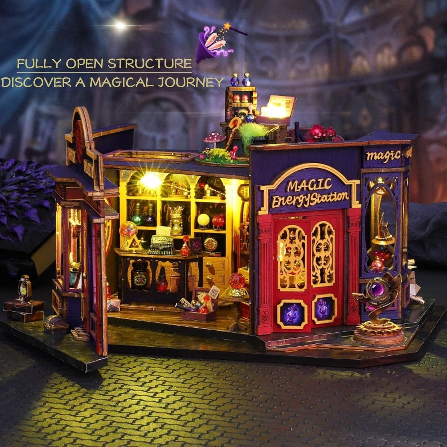 DIY Miniature House Kit, Mini House Building Kit with LED & Music Movement, DIY Miniature Kit for Adults Teen, Dollhouse Kit, Magic Energy Station