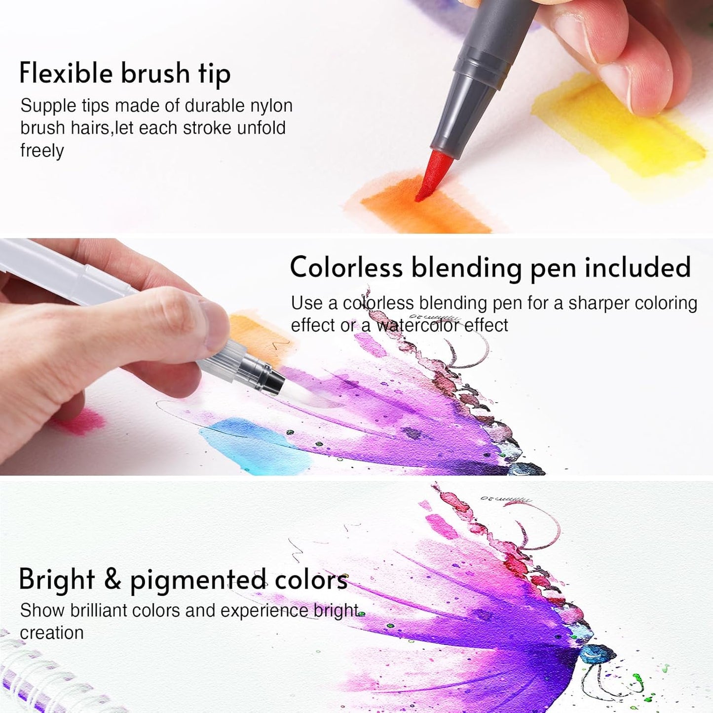 12 Colors Blendable Watercolor Markers 2025 Upgrade Double Tip Paint Pens with 1 Water Brush Pen Water Based Coloring Pens Drawing Markers Set with Flexible Brush Tip for Artists and Beginners