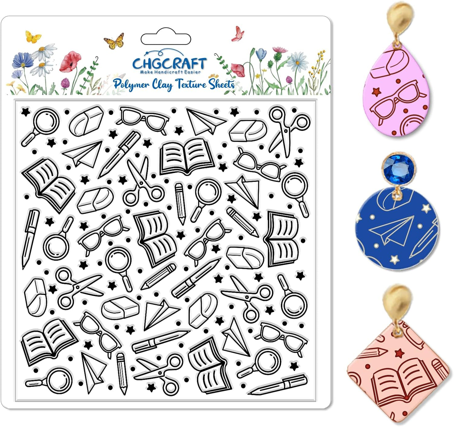 CHGCRAFT School Elements Polymer Clay Texture Sheets Seamless Pattern Books Silicone Texture Mat Modeling Pattern Pad for Jewelry and Clay Earrings Tools, 5.5x5.5 inch