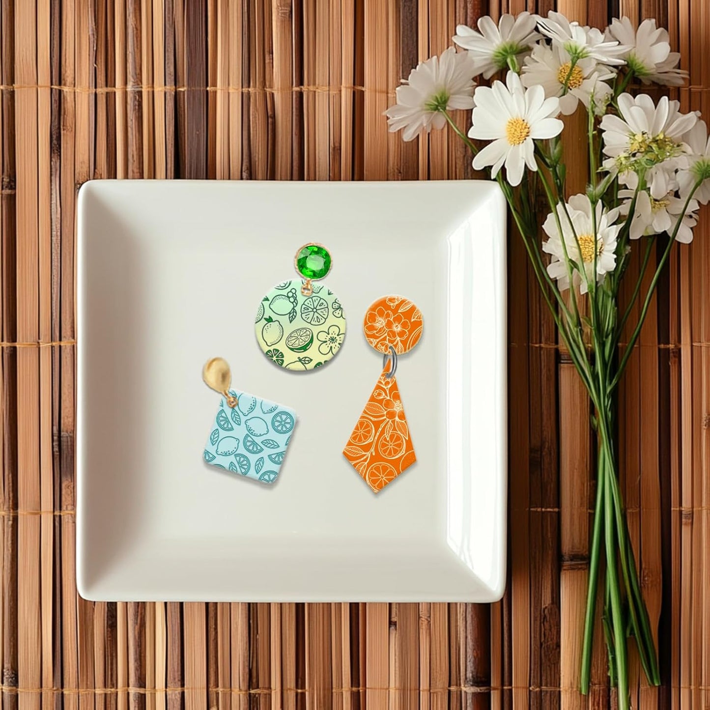 CHGCRAFT 4 Sheets 4 Styles Vintage Lemons Polymer Clay Texture Sheets Lemon Slices Silicone Texture Stamp Flowers Modeling Pattern Pad Texture Sheets for Making Earrings Jewerly, 5.5x5.5 inch