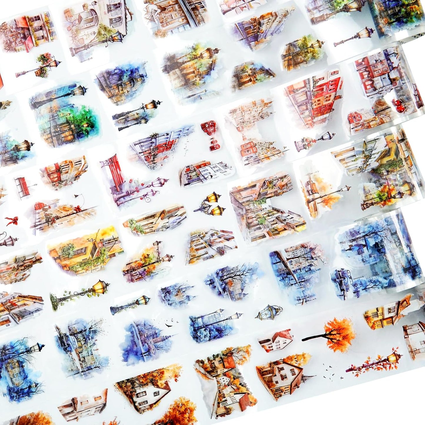 Street Corner PET Tape Set, 6 Rolls Pre-Cut Vintage Cityscape Stickers for Journaling, Scrapbooking, DIY Crafts, Art Supplies