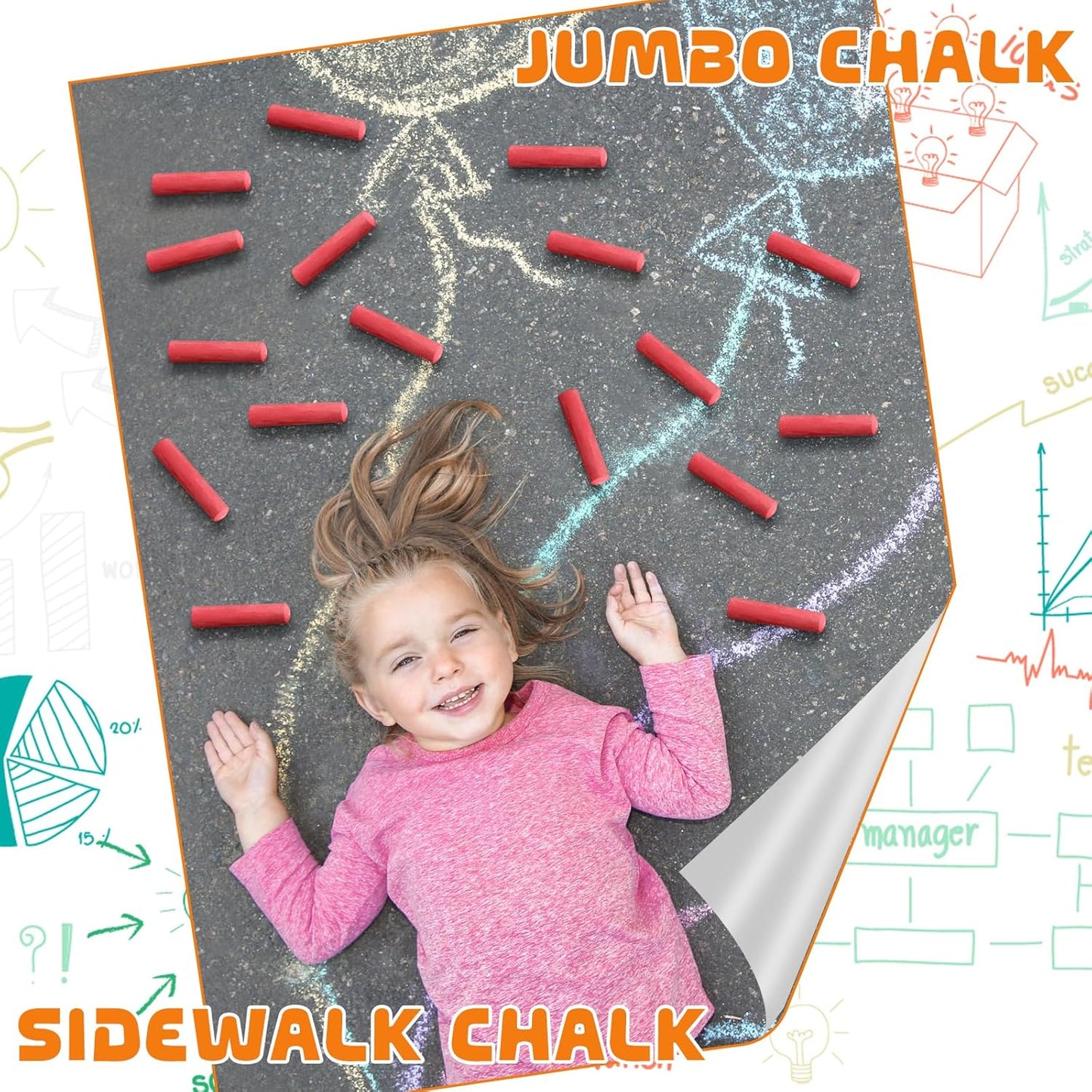 40 Pcs Sidewalk Chalks for Kids Non Toxic Jumbo Chalk for Party Gift Outdoor Art Classroom Play Painting (Red)