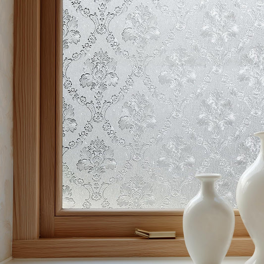 Window Privacy Film Decorative for Front Door, Bathroom Static Cling Stained Glass Sticker Opaque Heat Control UV Blocking Non-Adhesive for Home Windows, Damask