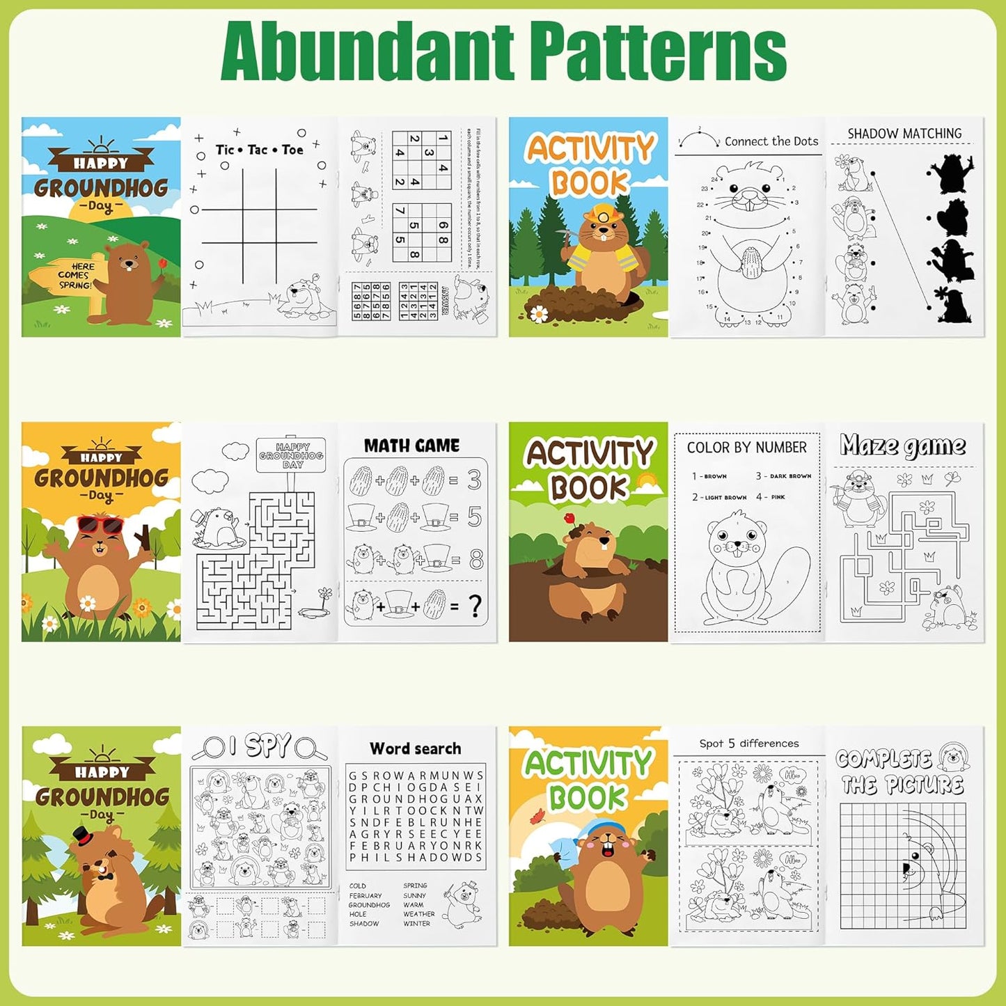 JAPBOR Groundhog Activity Coloring Book - 24PCS Mini Happy Groundhog Day Activities Color Books Bulk for Party Favor, Animals Themed Small Colouring Pages for Birthday Gift Class Painting Game