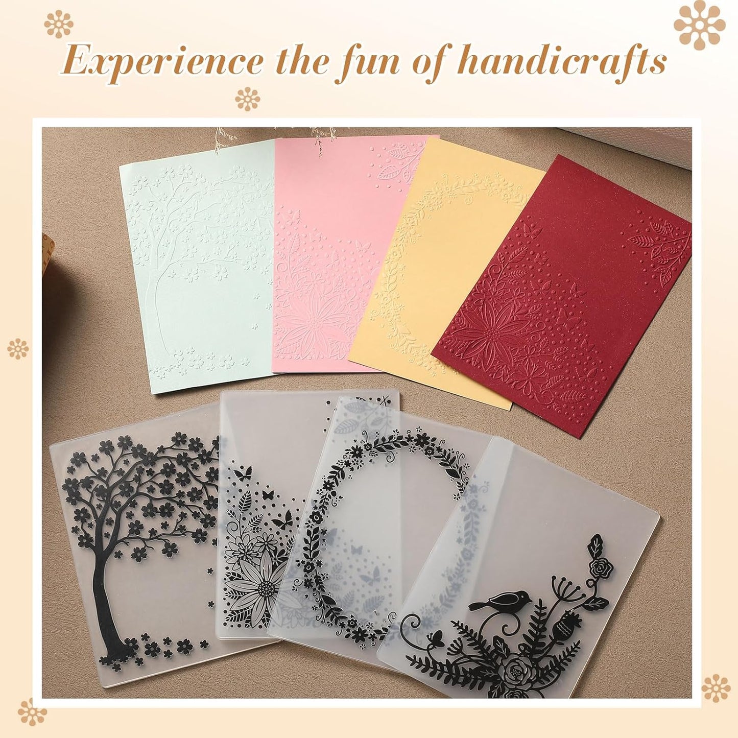 Geiserailie 8 Pcs Embossing Folders Embossing Machine Template Paper Card Folders for Christmas Card Making DIY Flower Scrapbook Photo Album Craft Decoration 5.9 x 4.1 Inch (Natural Style)