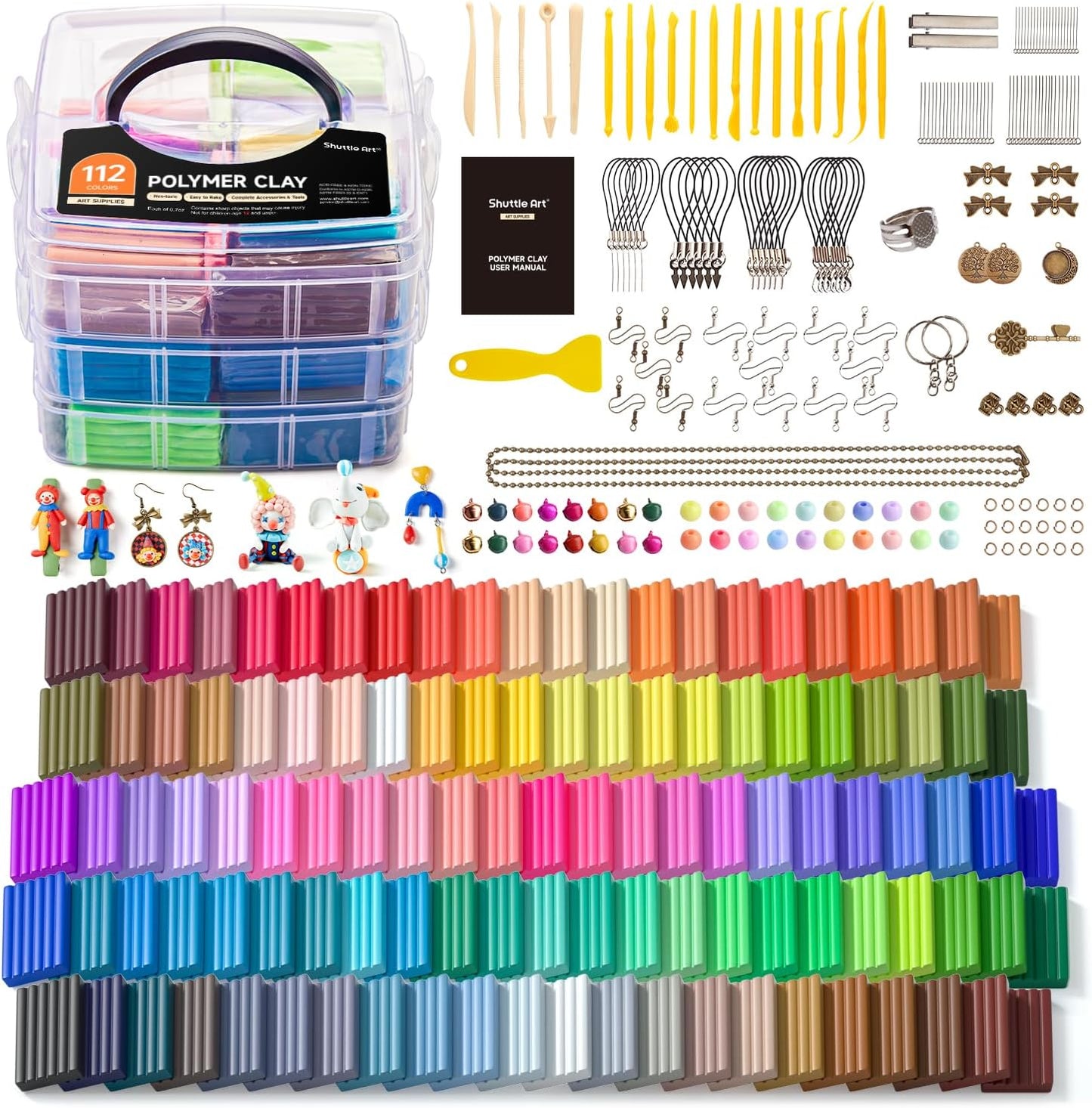 Shuttle Art 112 Colors Polymer Clay Kit with 20 Clay Tools, 16 Kinds of Accessories, Non-Toxic, Non-Sticky, Ideal DIY Art Craft Gift for Kids Adults