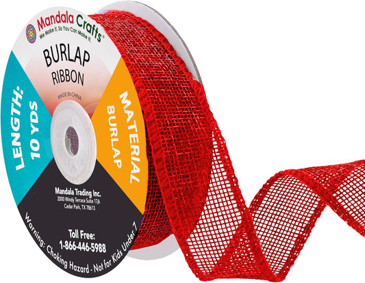 Mandala Crafts Red Burlap Ribbon 1 Inch Wide Jute Ribbons for Crafts - 20 Yds Roll Rustic Burlap Wrap Trim Ribbons for Wreaths Bows Wedding Party Decoration