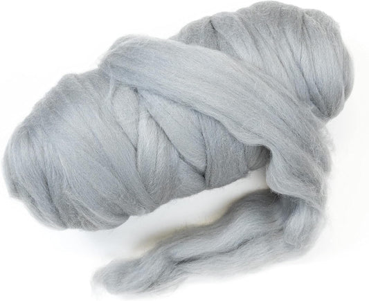 Kondoos Colored Natural Wool roving, 1 lb. Best Wool for Needle Felting, Wet Felting, handcrafts and Spinning. (Silver, 1 lb)