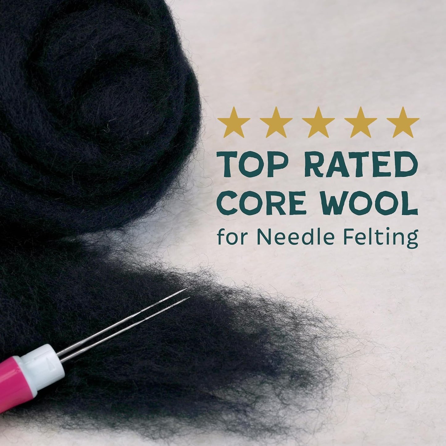 Woolbuddy Needle Felting Wool – 8oz Chunky Wool Roving in Black, Felting Wool for Needle Felting Kit, Wet & Dry Felting Projects