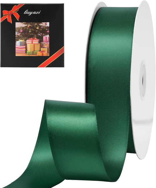 LIUYAXI Forest Green Stain Ribbon, 1-1/2" X Continuous 50 Yards, Double Faced Fabric Ribbon Perfect for Gift Wrapping Wedding Birthday Party Chair Sash Christmas Hair Floral Craft Sewing