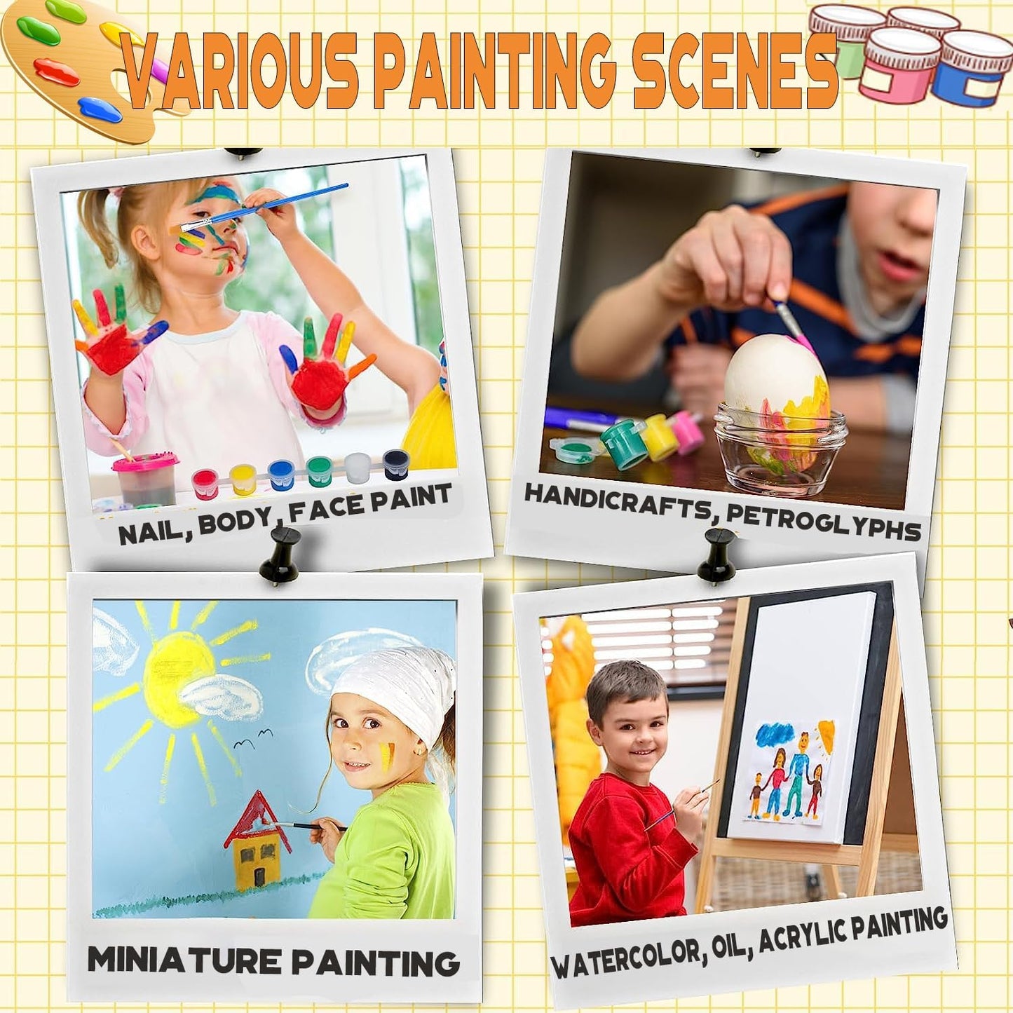 145 Pcs Mini Acrylic Paint Set for Kids, 12 Colors Washable Acrylic Paint Strip with 5 Paint Tray for Kids&Adults Craft Paint, with Mini Paint Strips for Easter Eggs Art Craft Painting Easter Gifts