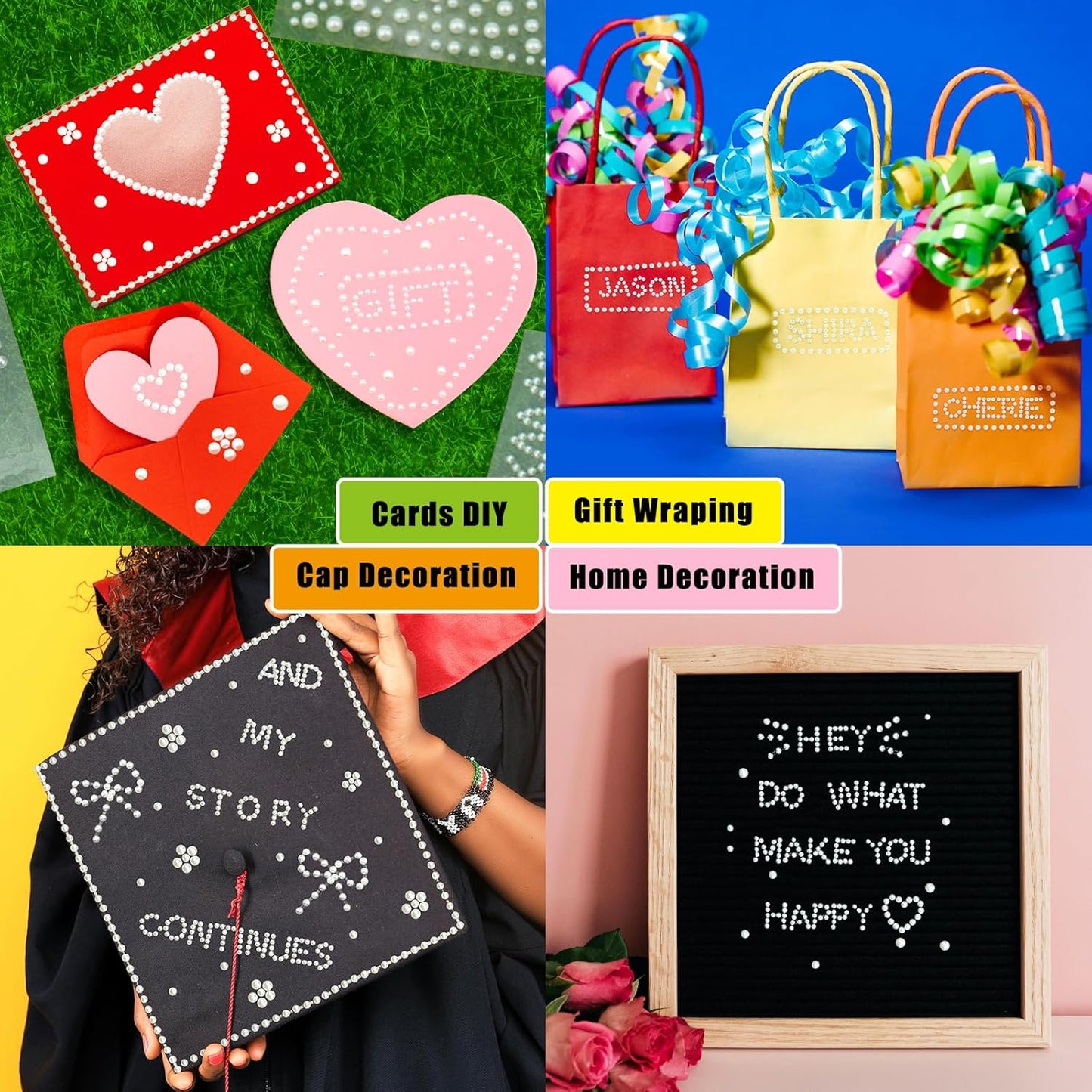 570 Pcs Pearl Stickers Craft Pearls, Self Adhesive Small Alphabet Letter Stickers for Grad Caps, Crafts, Stick On Pearls for Scrapbook, Crafting, Hair Face Makeup