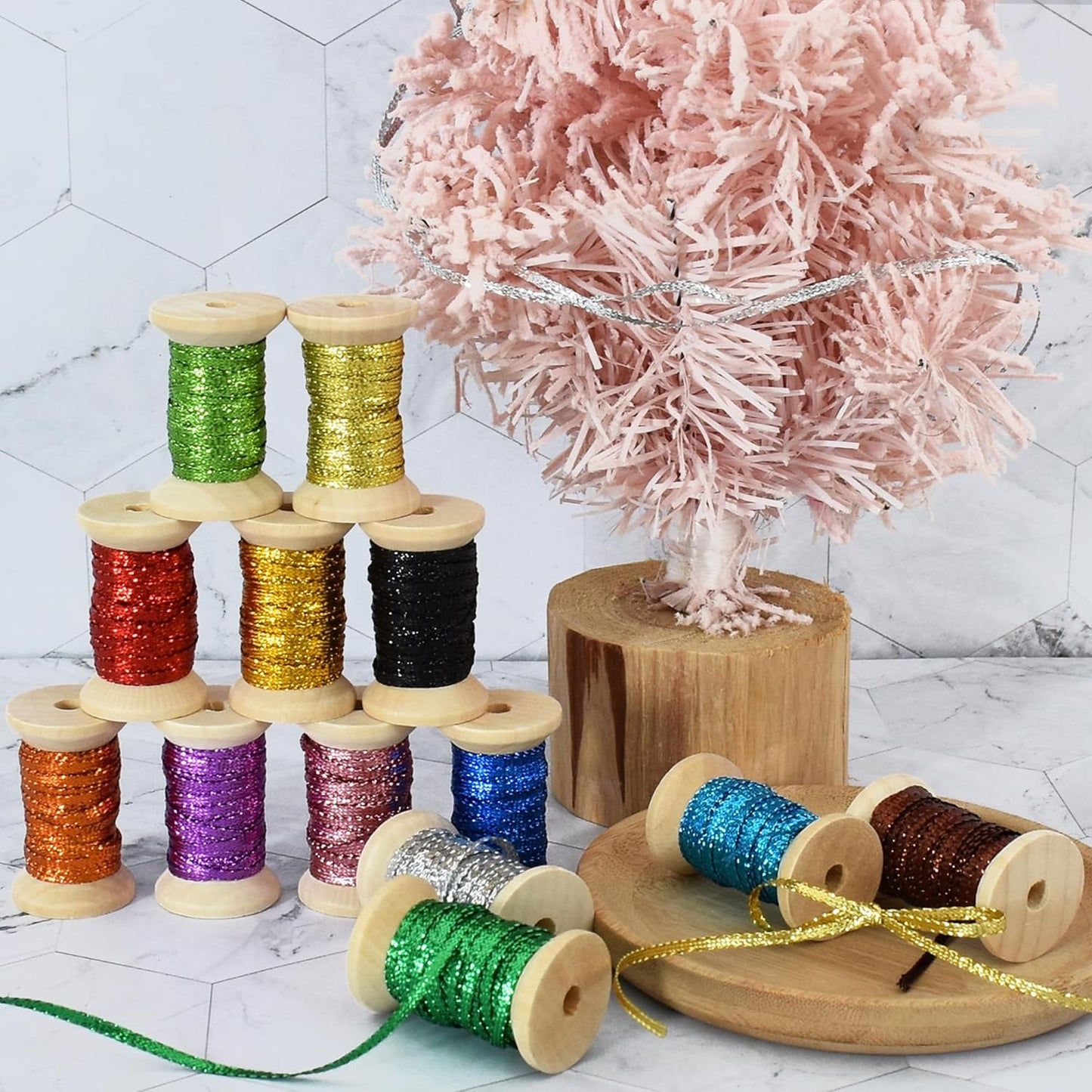 Purple Thin Ribbon 1/8 inch Metallic Braided Double Faced Ribbons Curling Ribbons for Balloon String Crafts Gift Wrapping Party Wedding Christmas Ornaments Decoration 7 Yard x 3 Rolls