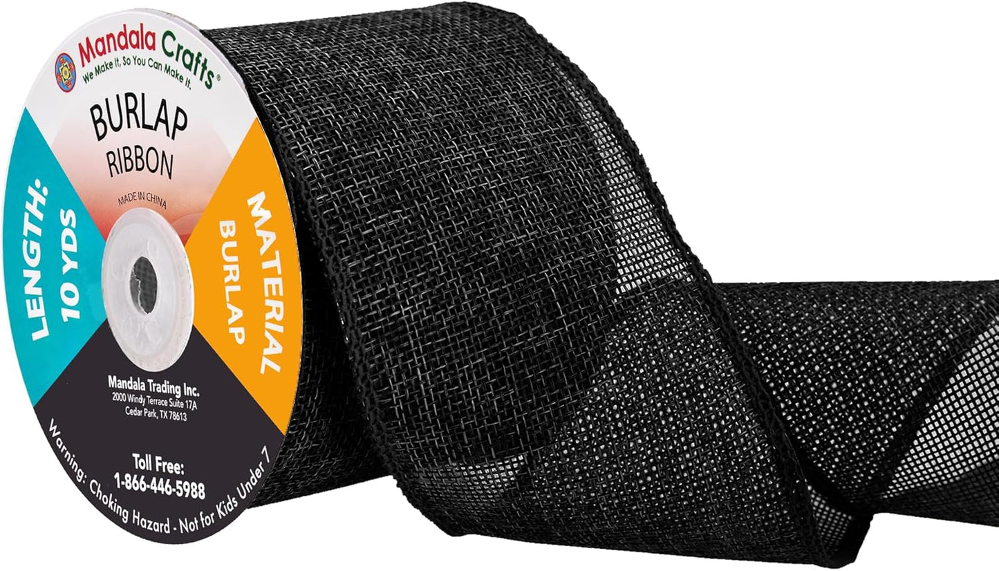 Mandala Crafts Black Burlap Ribbon 3 Inches Wide Jute Ribbons for Crafts - 20 Yds Roll Rustic Burlap Wrap Trim Ribbons for Wreaths Bows Wedding Party Decoration