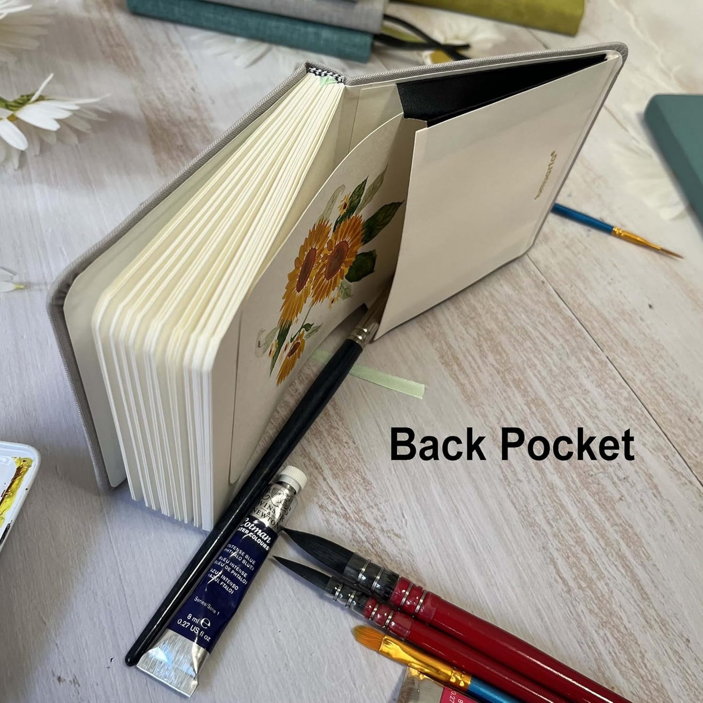 Watercolor Sketchbook, 5x7.5, 140 LB, 300 GSM, 100% Cotton Paper, Cold Press, 24 Sheets,48 Pages, Watercolor Journal for Use As Travel Sketch Book and Mixed Media Pad On The Go. (5"x7.5", Gray)