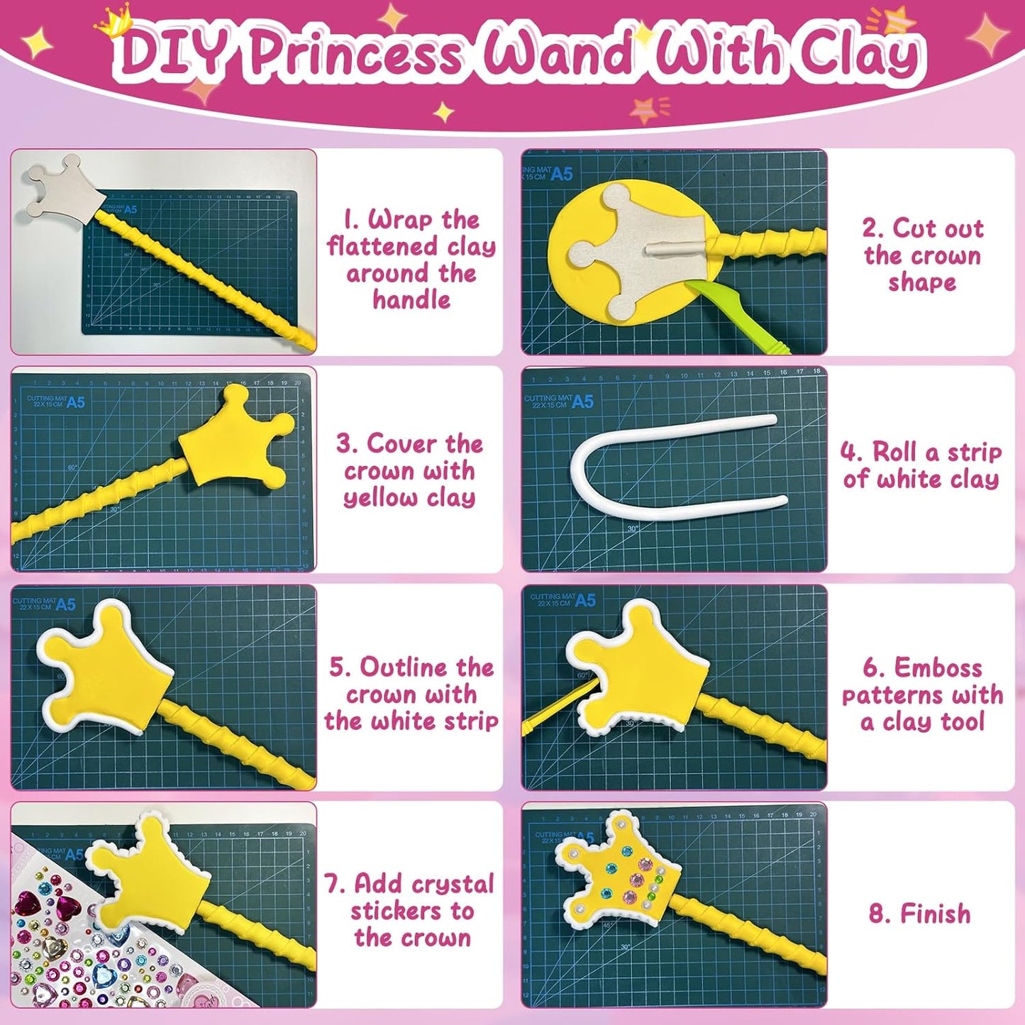 Make Your Own Princess Magic Wand Kit - DIY Fairy Craft Set for Kids Girls - Birthday Party Gift, 39 PCS to Create 14 Wands