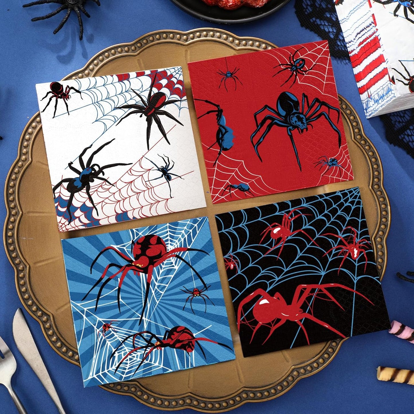 Fulmoon 200 Pieces Halloween Spider Web Cocktail Napkins Disposable Spider Paper Dinner Beverage Napkins for Halloween Christmas Birthday Party Decoration Supplies