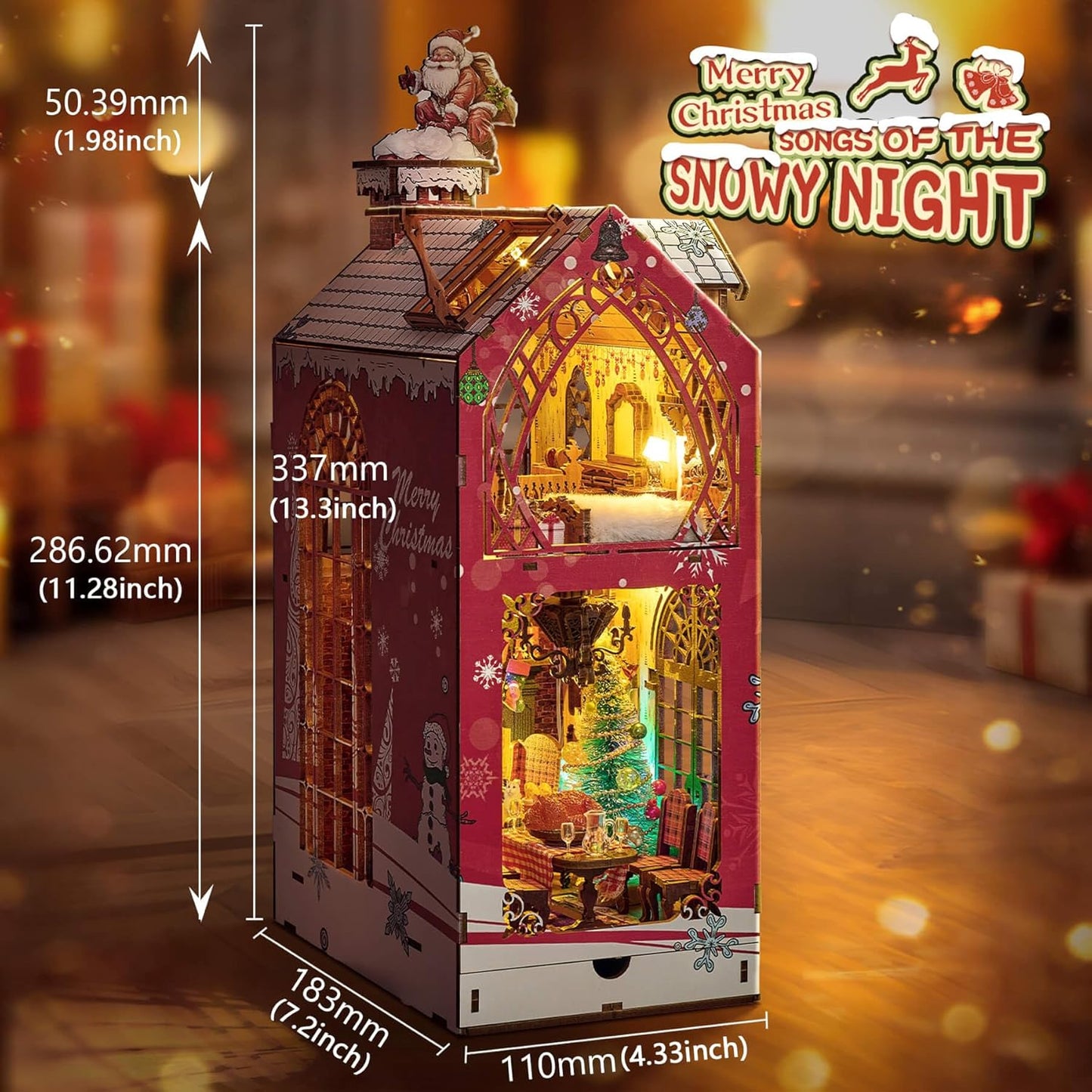 Book Nook Kit, DIY Miniature House Kit Book Nook, 3D Wooden Puzzle Bookshelf Insert Bookends DIY Model Building Kits for Adults Teens Creative (Songs of The Snowy Night)