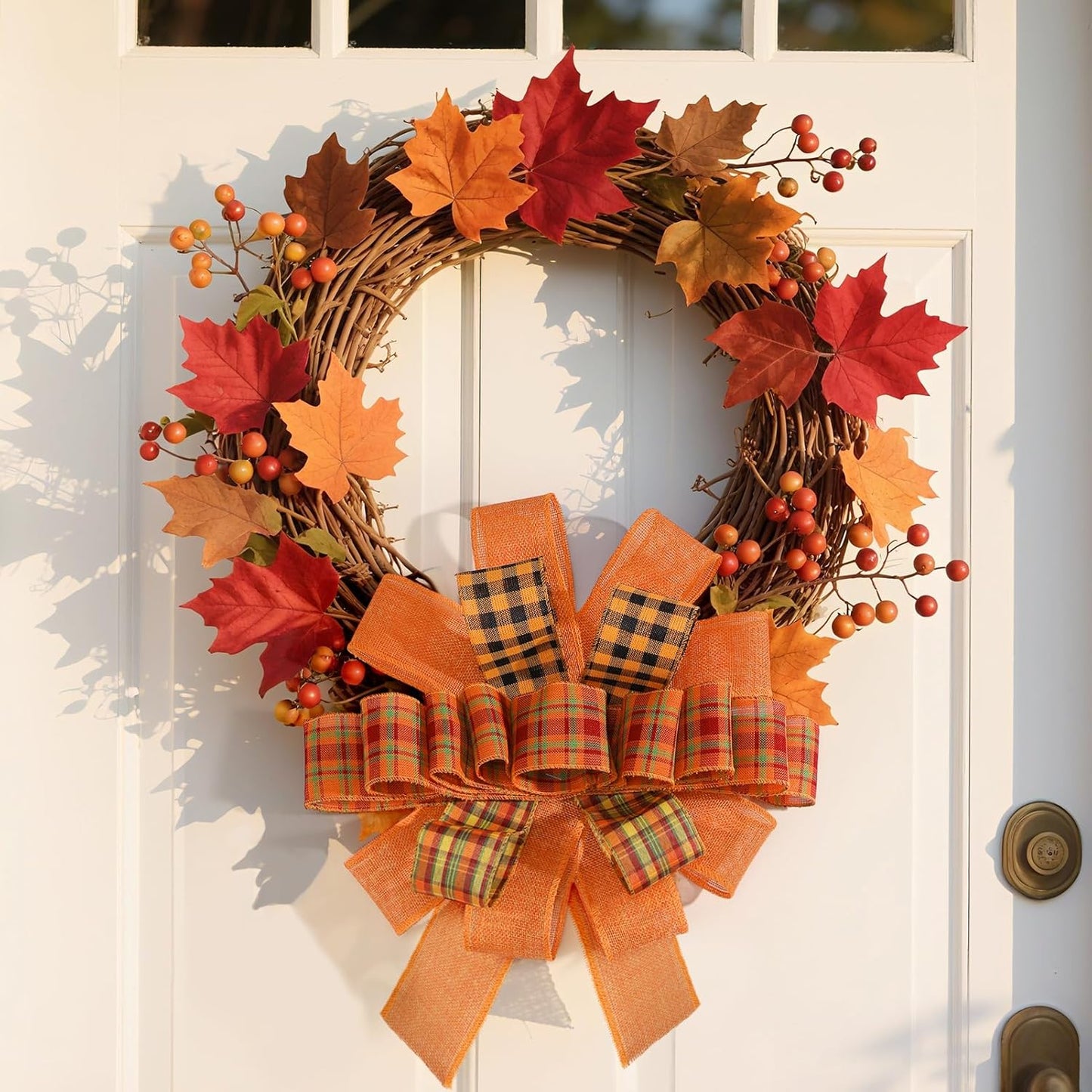 5 Colors Wreaths Burlap Ribbon - Total 27.3yards Thanksgiving Day Autumn Wired Edge Ribbon for Gift Wrapping Bows Rustic Crafts Supplies Weddings Holiday Fall Decorations - 2.4in Wide