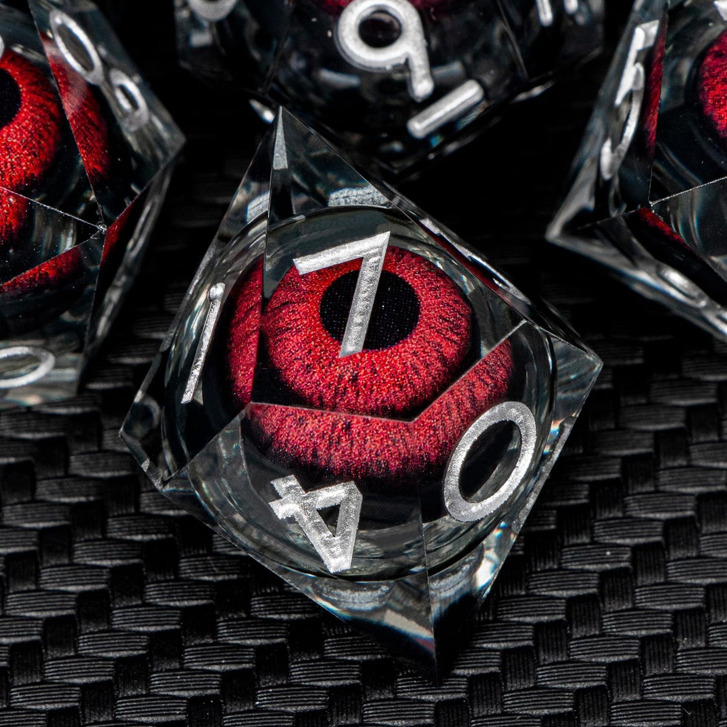ARUOHHA DND Resin Dice Dragon Eye Dice Liquid Core Red Sharp Edged Dice Set with Gift Box, Polyhedral D and D Dice Set Role Playing Game D20 D12 D10 D8 D6 D4