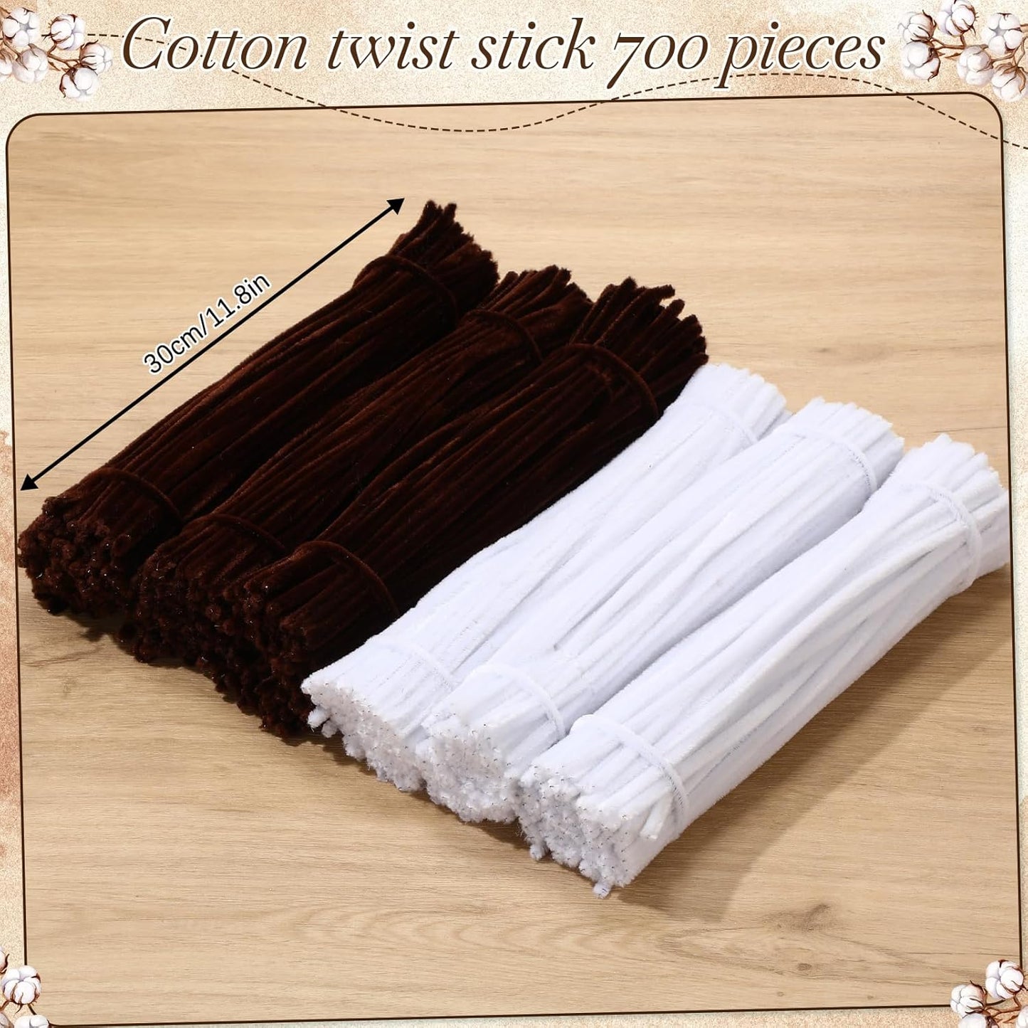 DaisyInner 700 Pcs Halloween Fall Pipe Cleaners Craft Bulk Pastel Chenille Stems Flower DIY Gradient Colored Fluffy for School Classroom Thanksgiving Christmas Party Supplies(White,Brown)