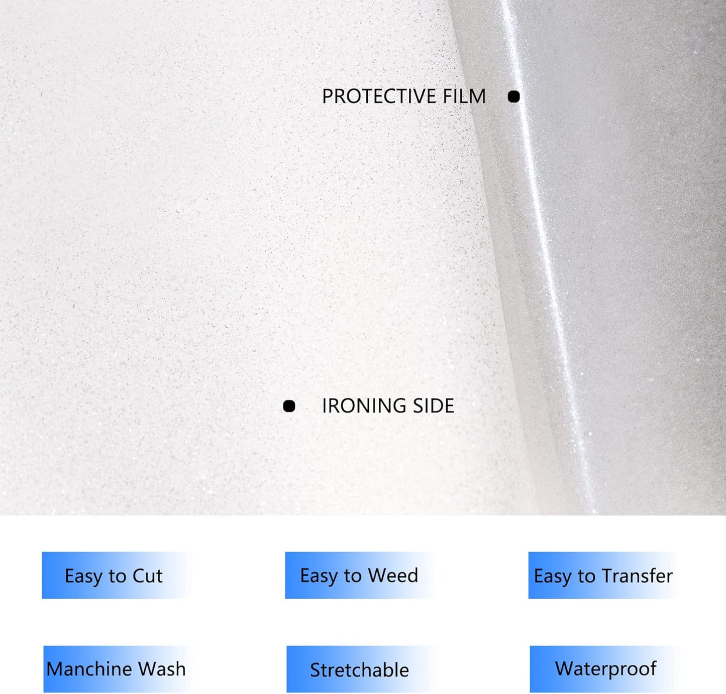 HTV White Glitter Iron on Vinyl 12Inch by 25ft Roll Heat Transfer Vinyl for T-Shirt HTV Rolls for All Cutter Machine - Easy to Cut & Weed for Heat Transfer Design (25ft, 01-Glitter White)