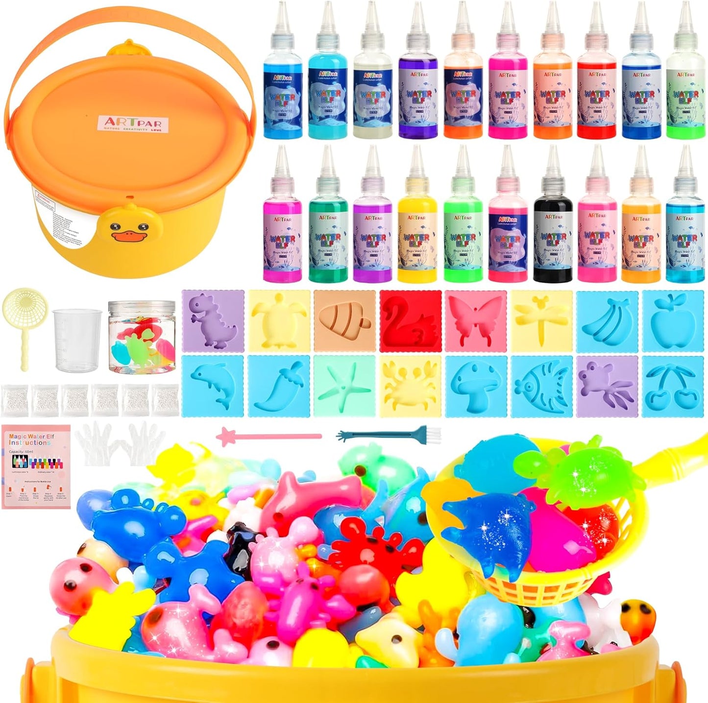 ARTPAR Magic Water Elf Toy Kit - Aqua Fairy DIY Craft Set with 20 Magic Gels & 16 Molds - Create Your Own Squishy Water Pets - Fun STEM Art Activity for Kids-Festival Birthday Gift for Boys Girls
