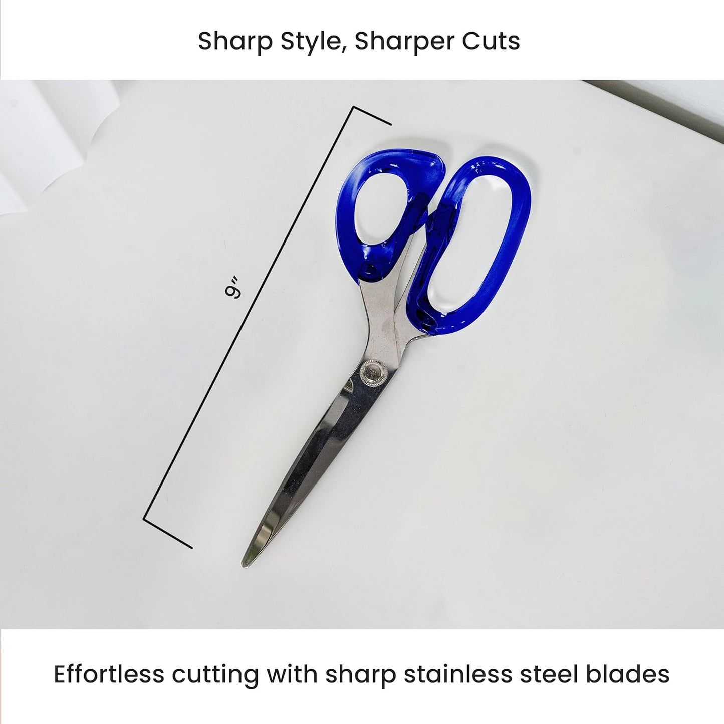 OfficeGoods 9” Stainless Steel Acrylic Scissors for Office and Home - Aesthetic and Sharp All Purpose Scissors, Perfect for Sewing, Arts and Crafts - Blue Silver Metal